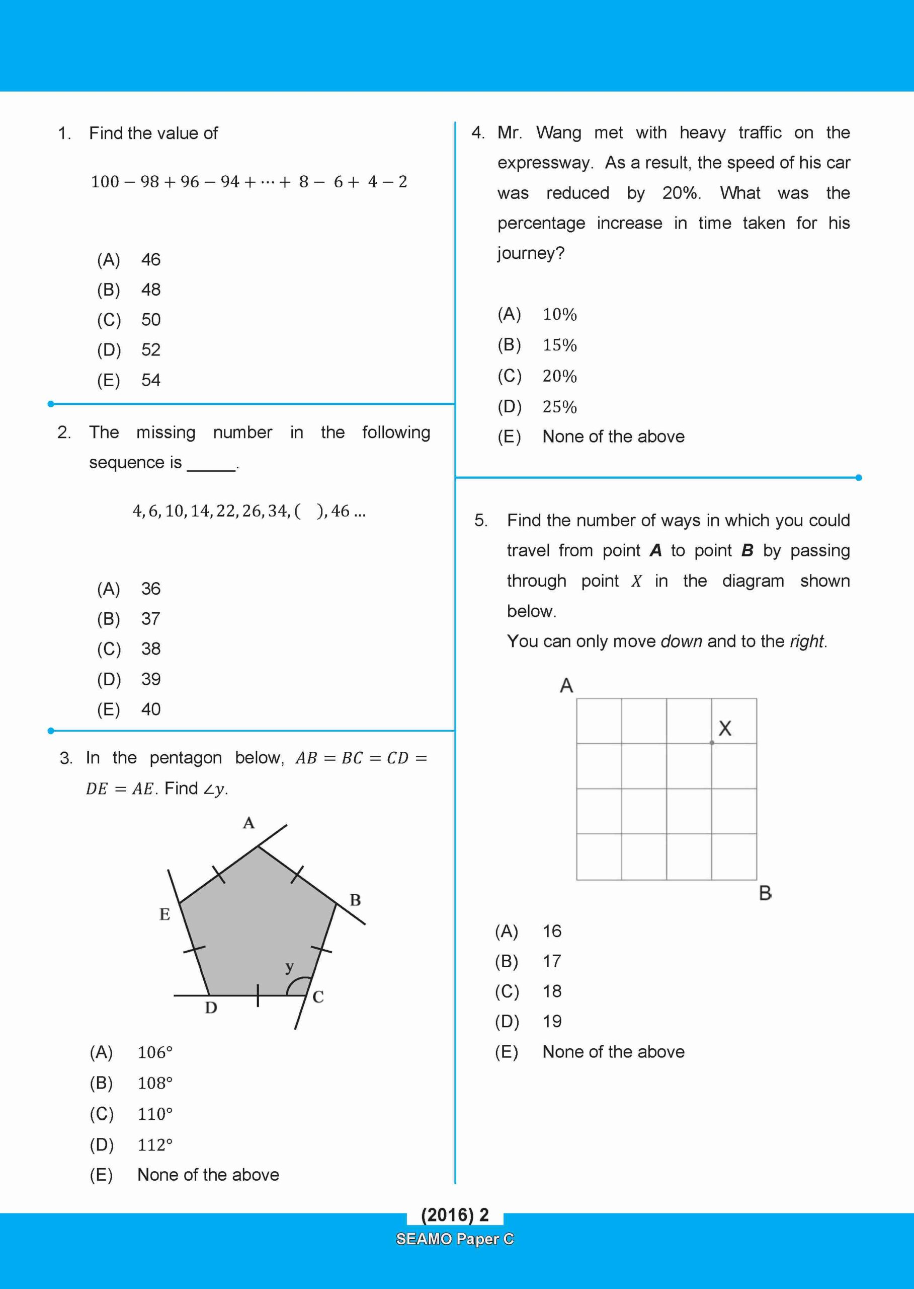 SEAMO Math Olympiad International Competition Preparation Paper C (SEAMO 2016-2024 + SEAMO X 2019-2025) Primary 5&6