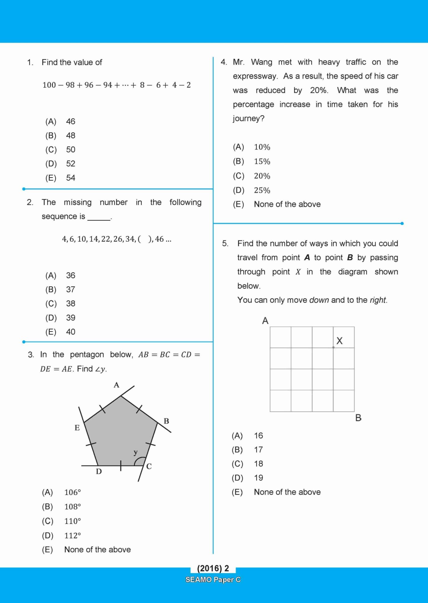 SEAMO Math Olympiad International Competition Preparation Paper C (SEAMO 2016-2024 + SEAMO X 2019-2025) Primary 5&6