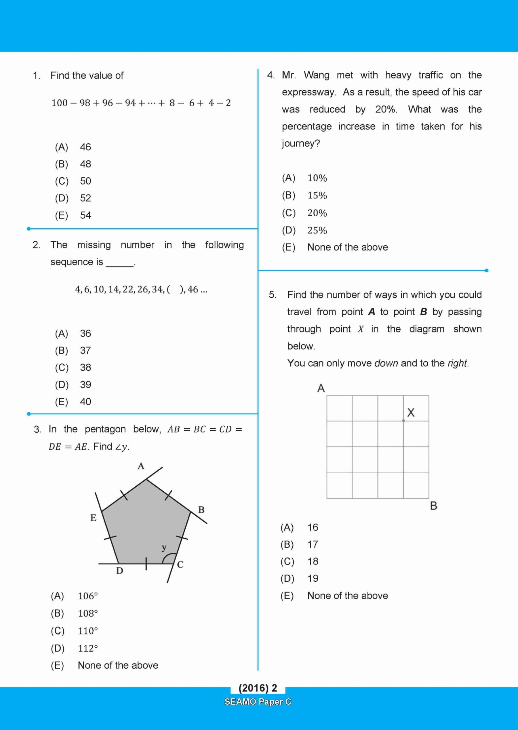 SEAMO Math Olympiad International Competition Preparation Paper C (SEAMO 2016-2024 + SEAMO X 2019-2025) Primary 5&6