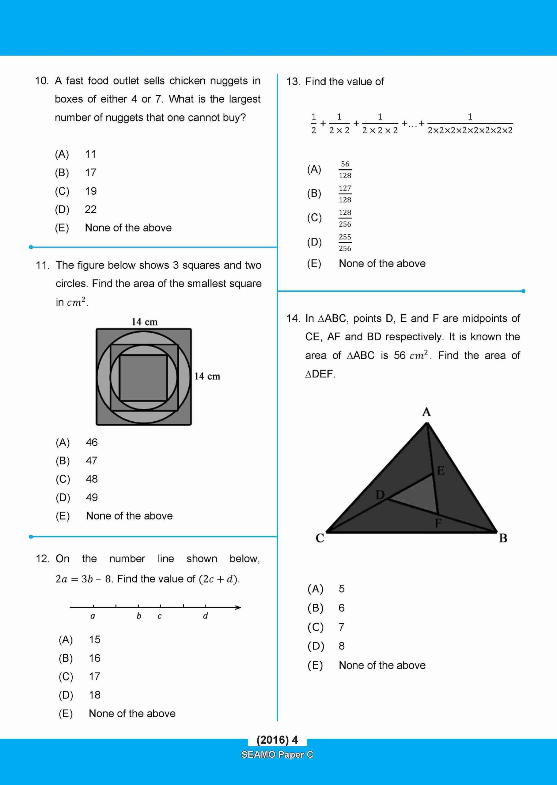 SEAMO Math Olympiad International Competition Preparation Paper C (SEAMO 2016-2024 + SEAMO X 2019-2025) Primary 5&6