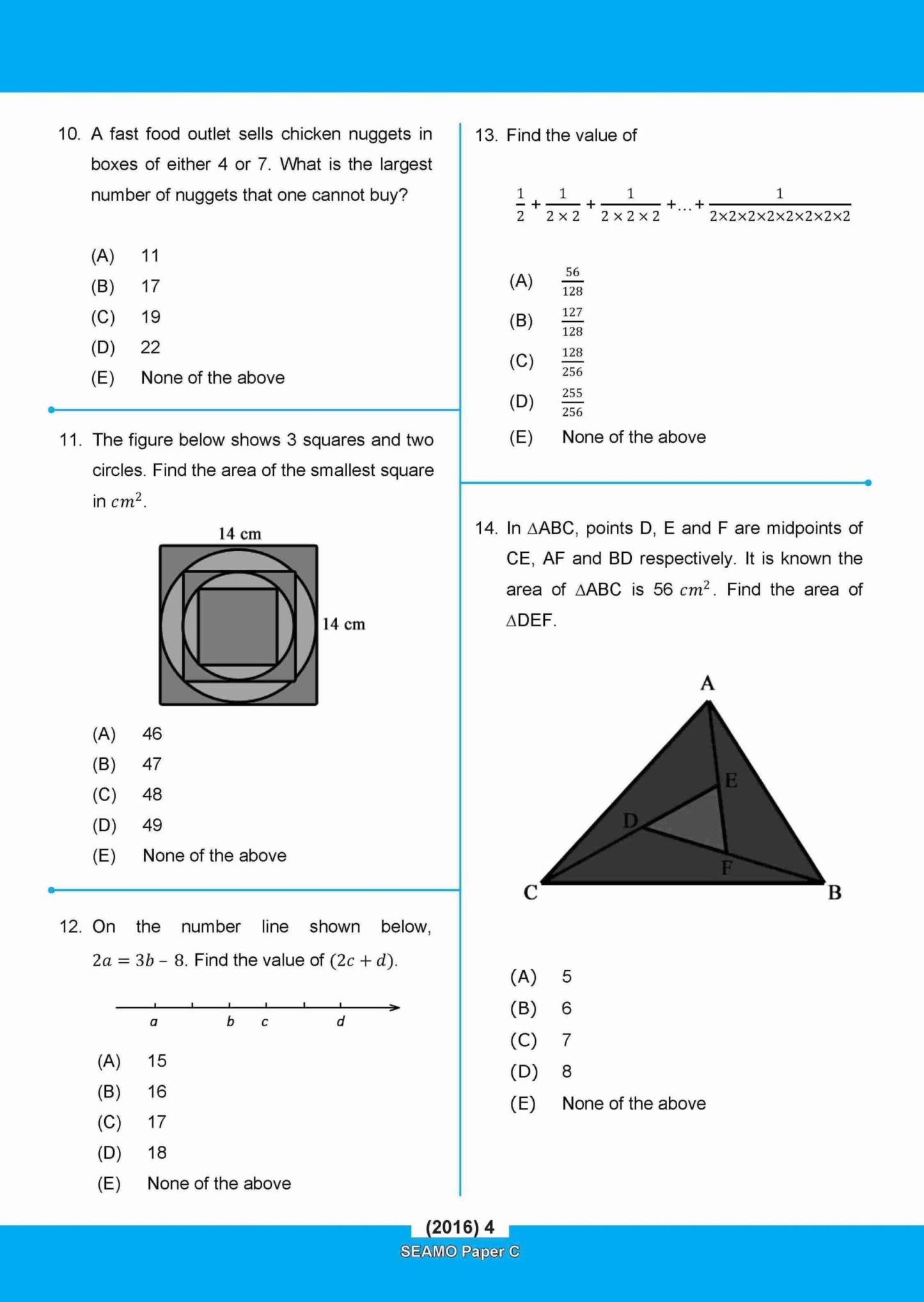 SEAMO Math Olympiad International Competition Preparation Paper C (SEAMO 2016-2024 + SEAMO X 2019-2025) Primary 5&6