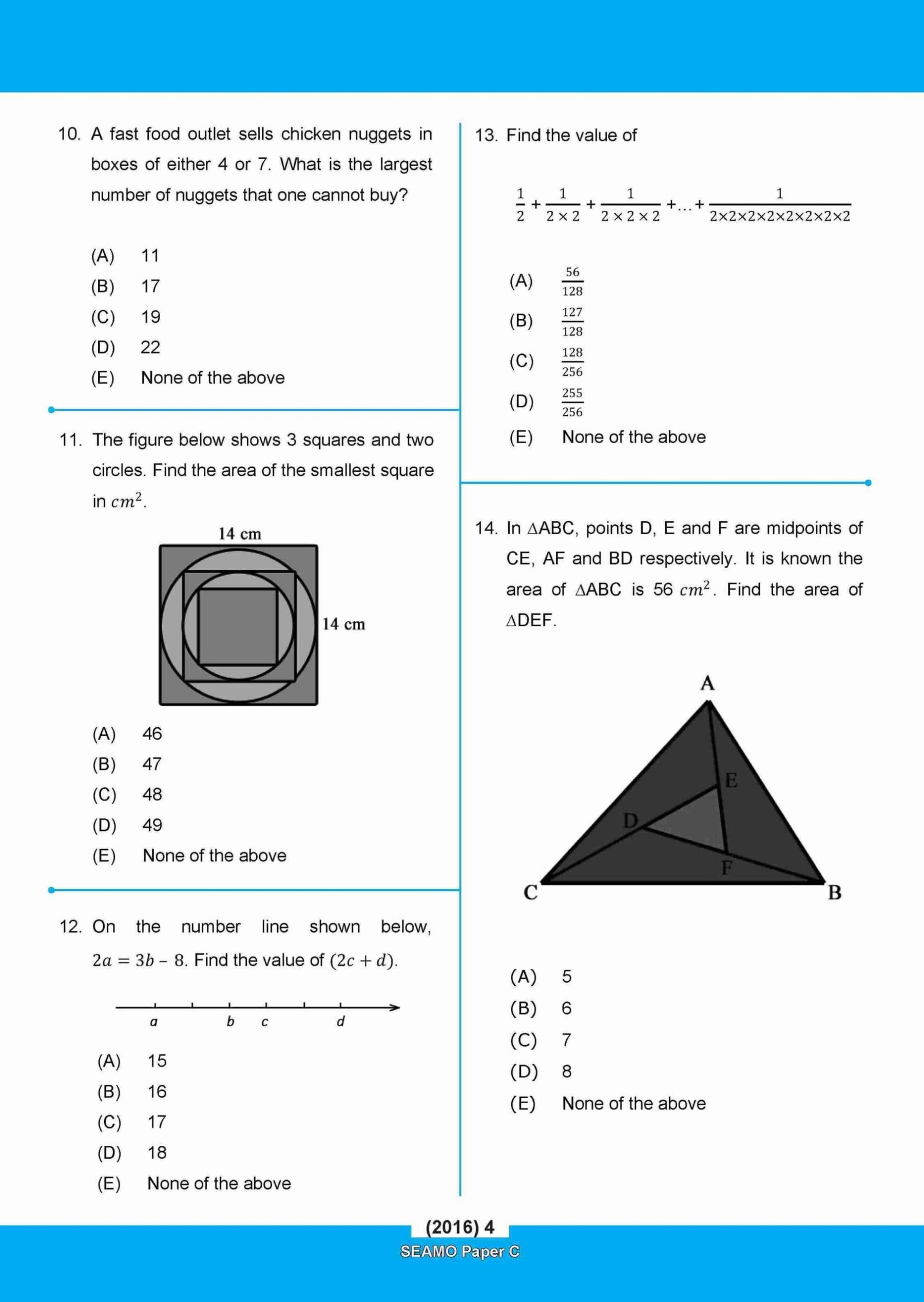 SEAMO Math Olympiad International Competition Preparation Paper C (SEAMO 2016-2024 + SEAMO X 2019-2025) Primary 5&6