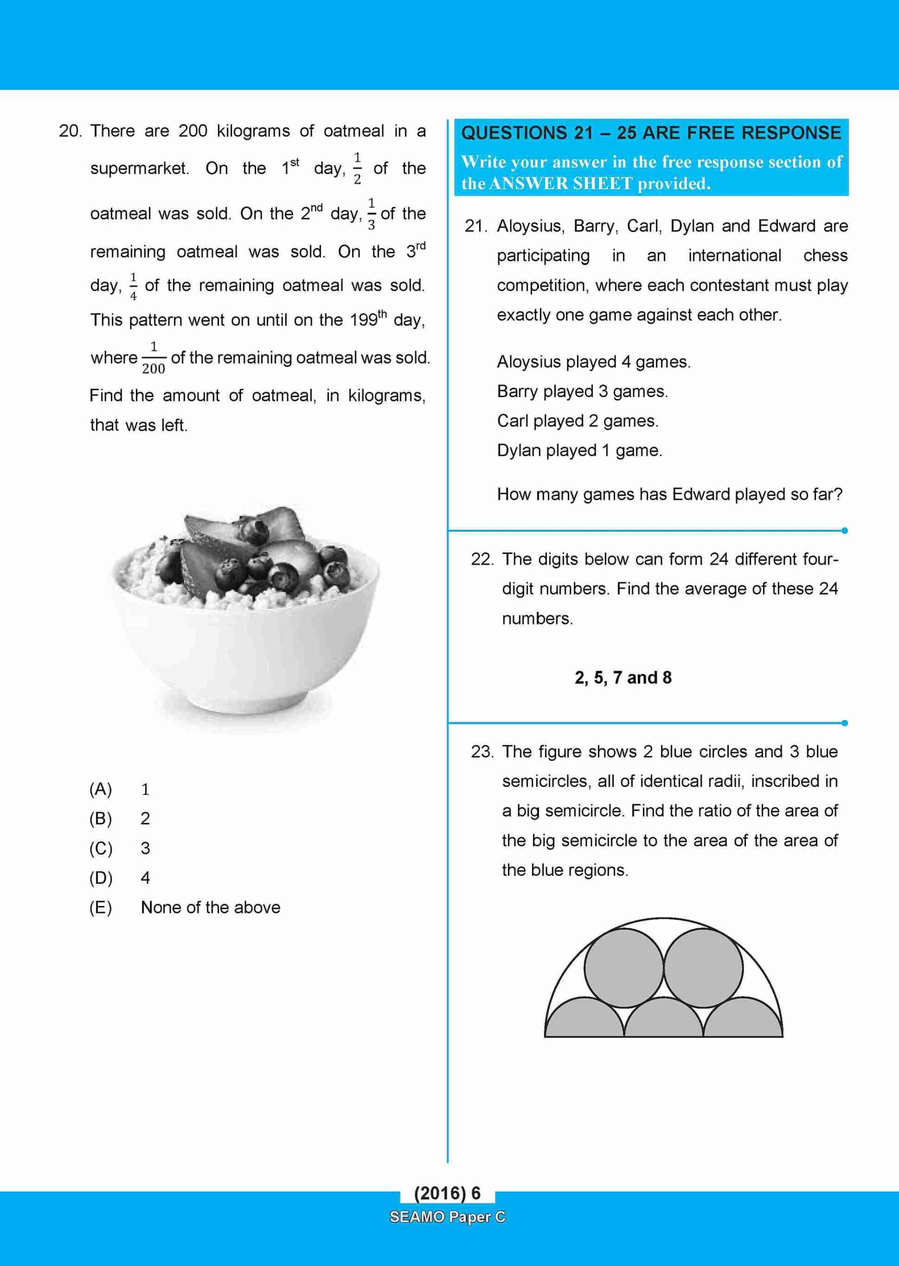 SEAMO Math Olympiad International Competition Preparation Paper C (SEAMO 2016-2024 + SEAMO X 2019-2025) Primary 5&6