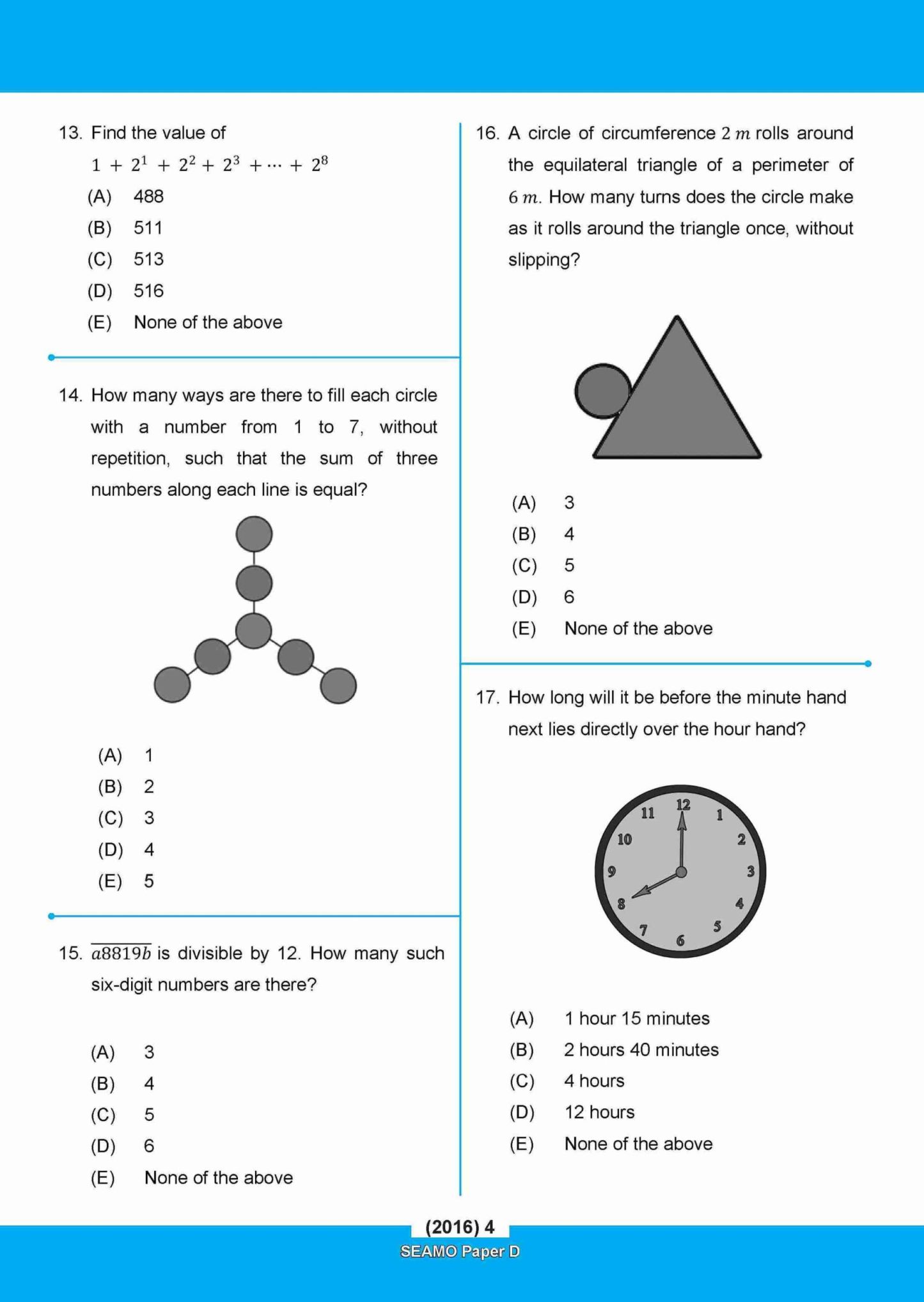 SEAMO Math Olympiad International Competition Preparation Paper D (SEAMO 2016-2024 + SEAMO X 2019-2025) Secondary 1&2