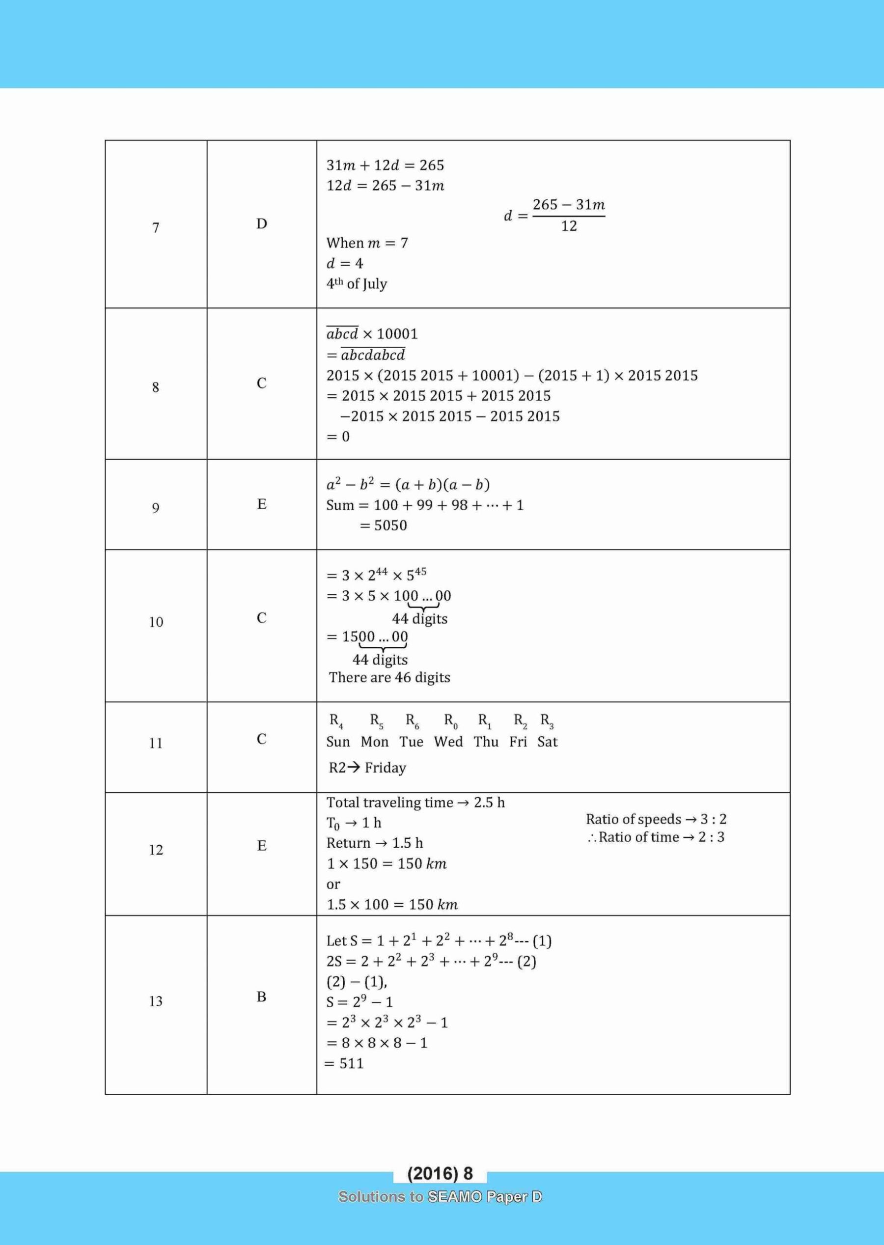 SEAMO Math Olympiad International Competition Preparation Paper D (SEAMO 2016-2024 + SEAMO X 2019-2025) Secondary 1&2