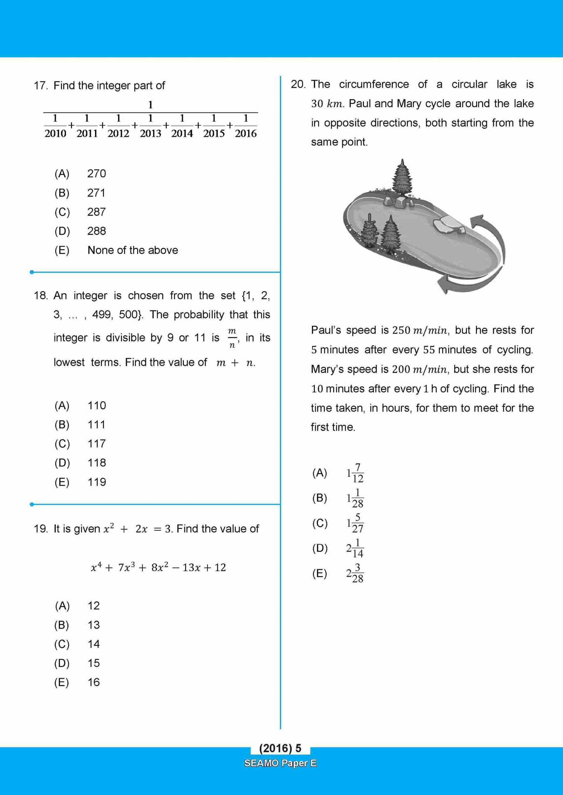 SEAMO Math Olympiad International Competition Preparation Paper E (SEAMO 2016-2024 + SEAMO X 2019-2025) Secondary 3&4