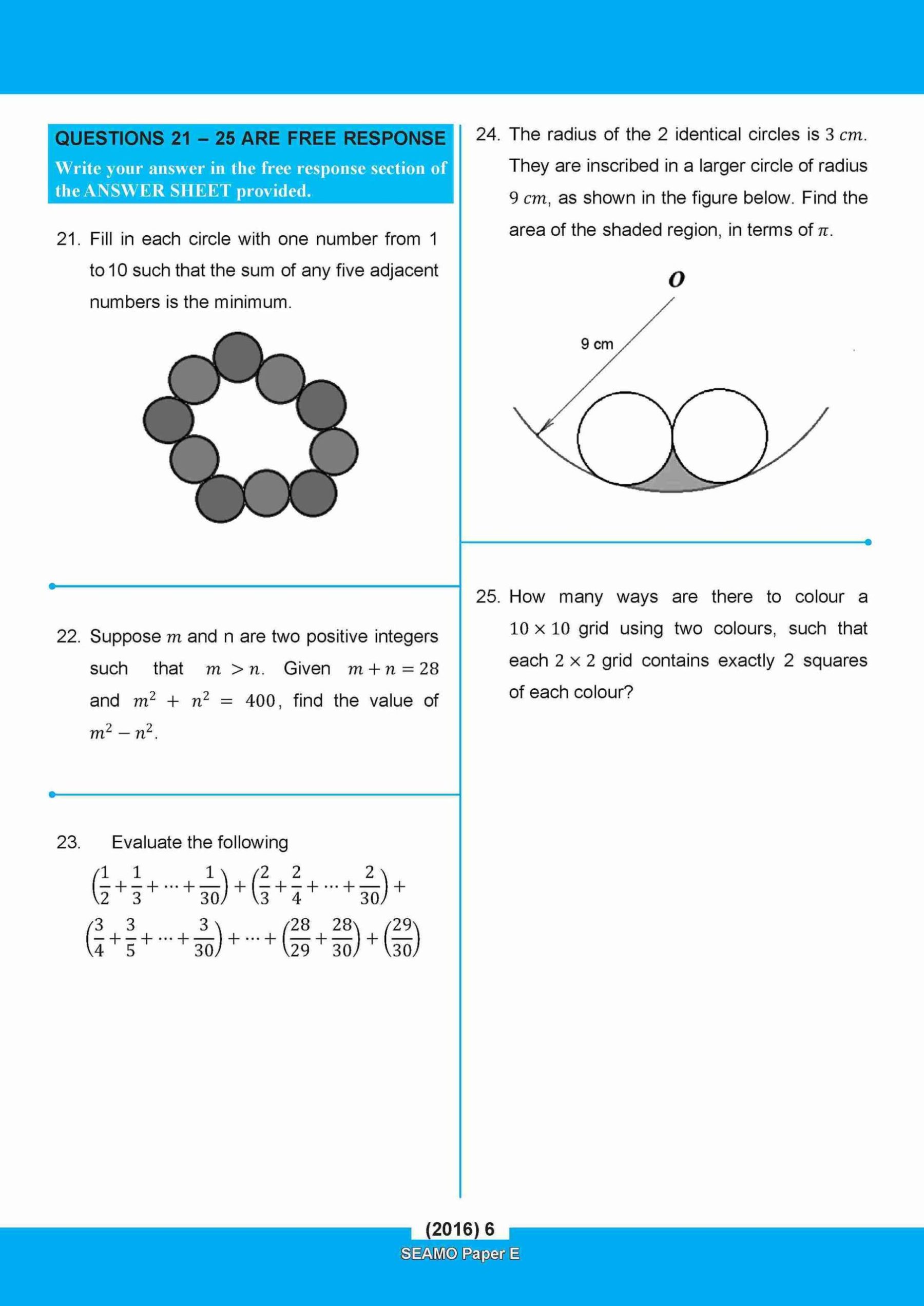 SEAMO Math Olympiad International Competition Preparation Paper E (SEAMO 2016-2024 + SEAMO X 2019-2025) Secondary 3&4