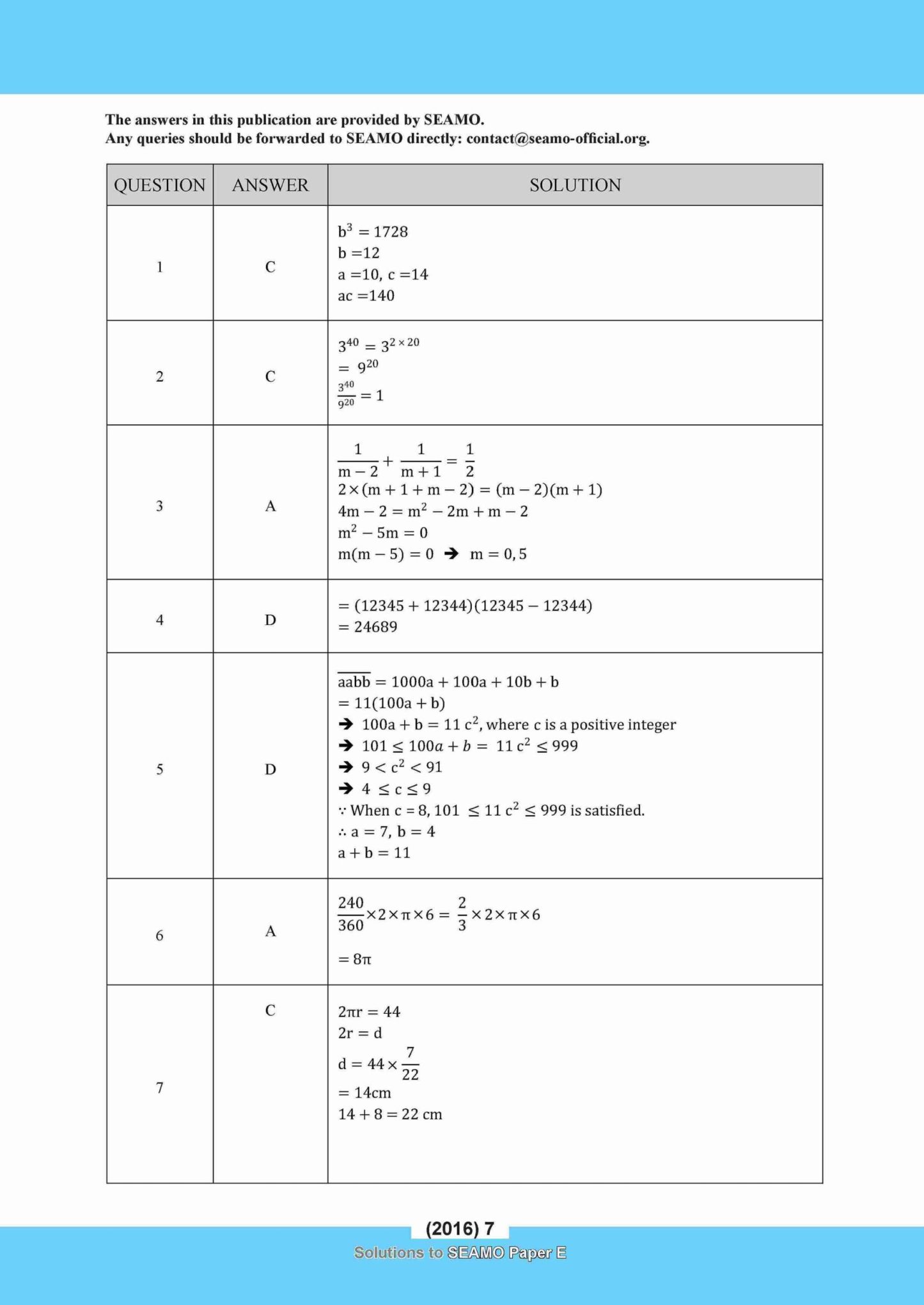 SEAMO Math Olympiad International Competition Preparation Paper E (SEAMO 2016-2024 + SEAMO X 2019-2025) Secondary 3&4
