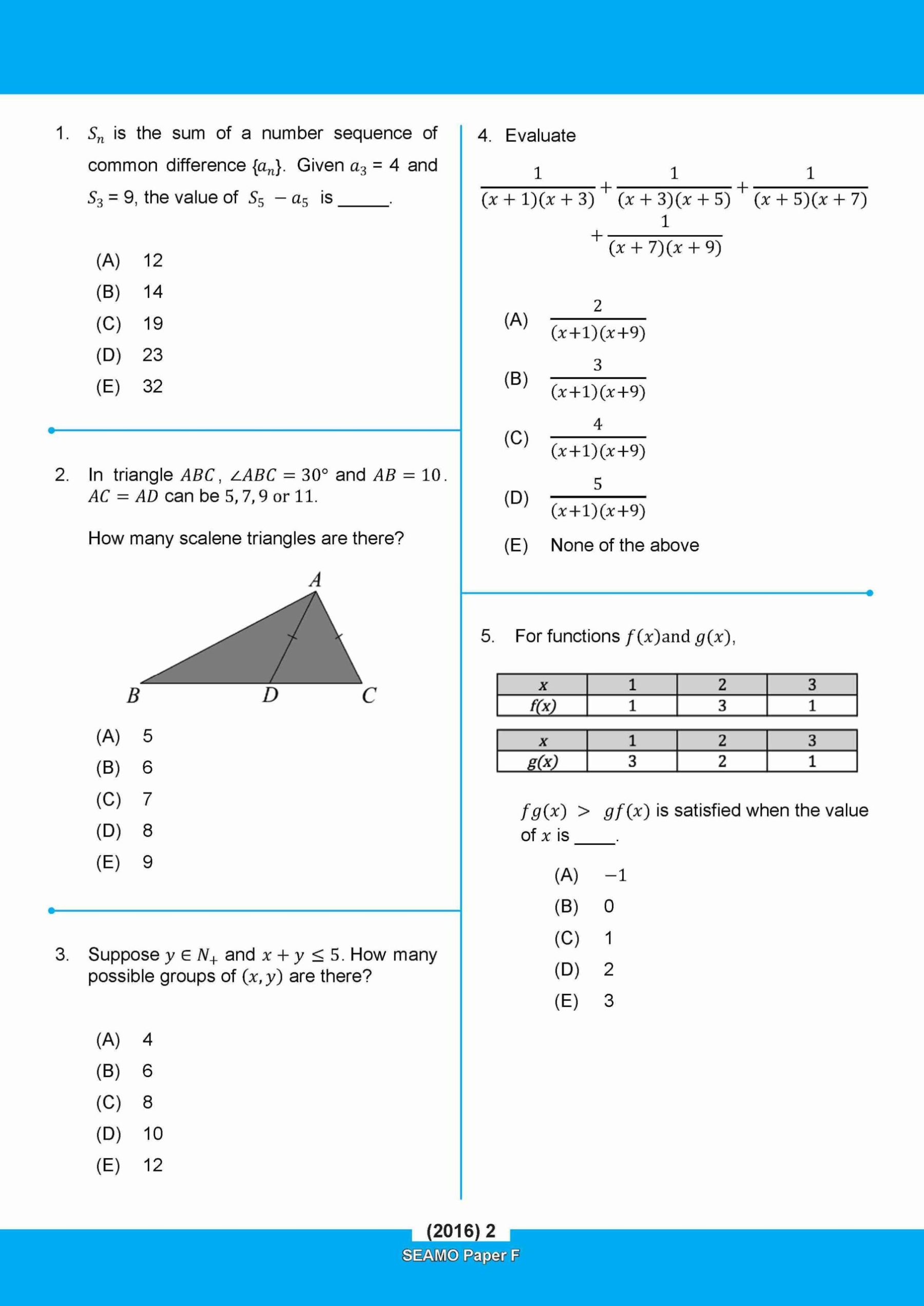                SEAMO Math Olympiad International Competition Preparation Paper F (SEAMO 2016-2024 + SEAMO X 2019-2025) Pre-University 1 & 2