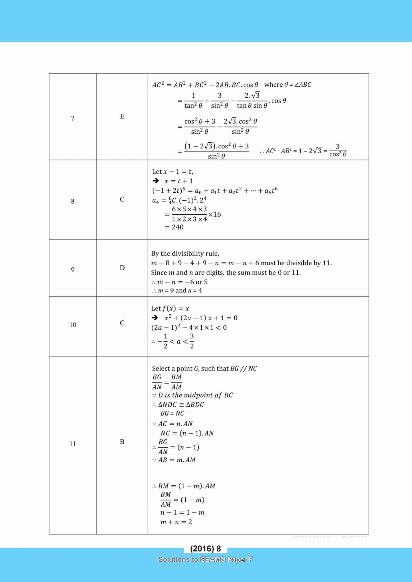                SEAMO Math Olympiad International Competition Preparation Paper F (SEAMO 2016-2024 + SEAMO X 2019-2025) Pre-University 1 & 2