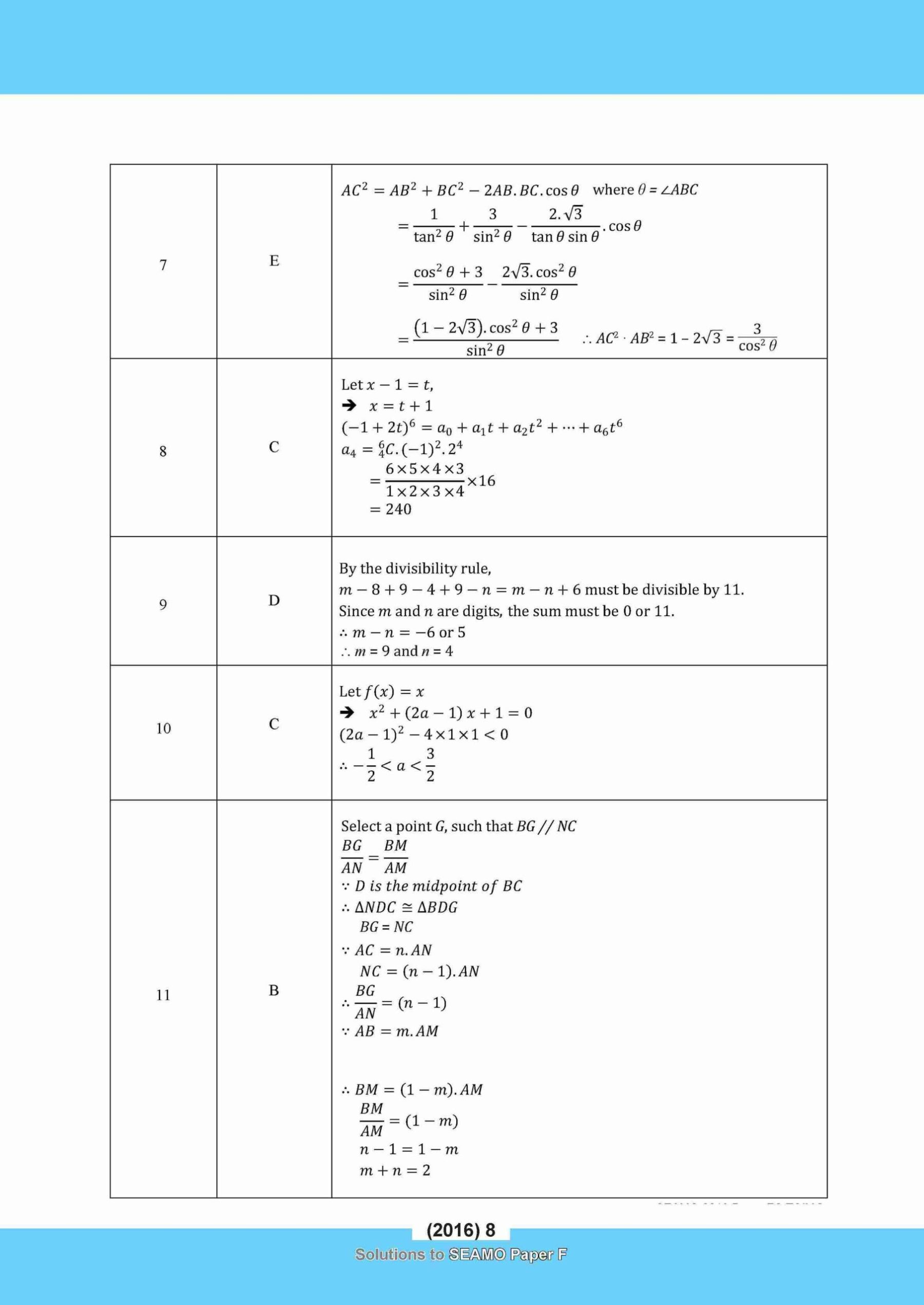                SEAMO Math Olympiad International Competition Preparation Paper F (SEAMO 2016-2024 + SEAMO X 2019-2025) Pre-University 1 & 2