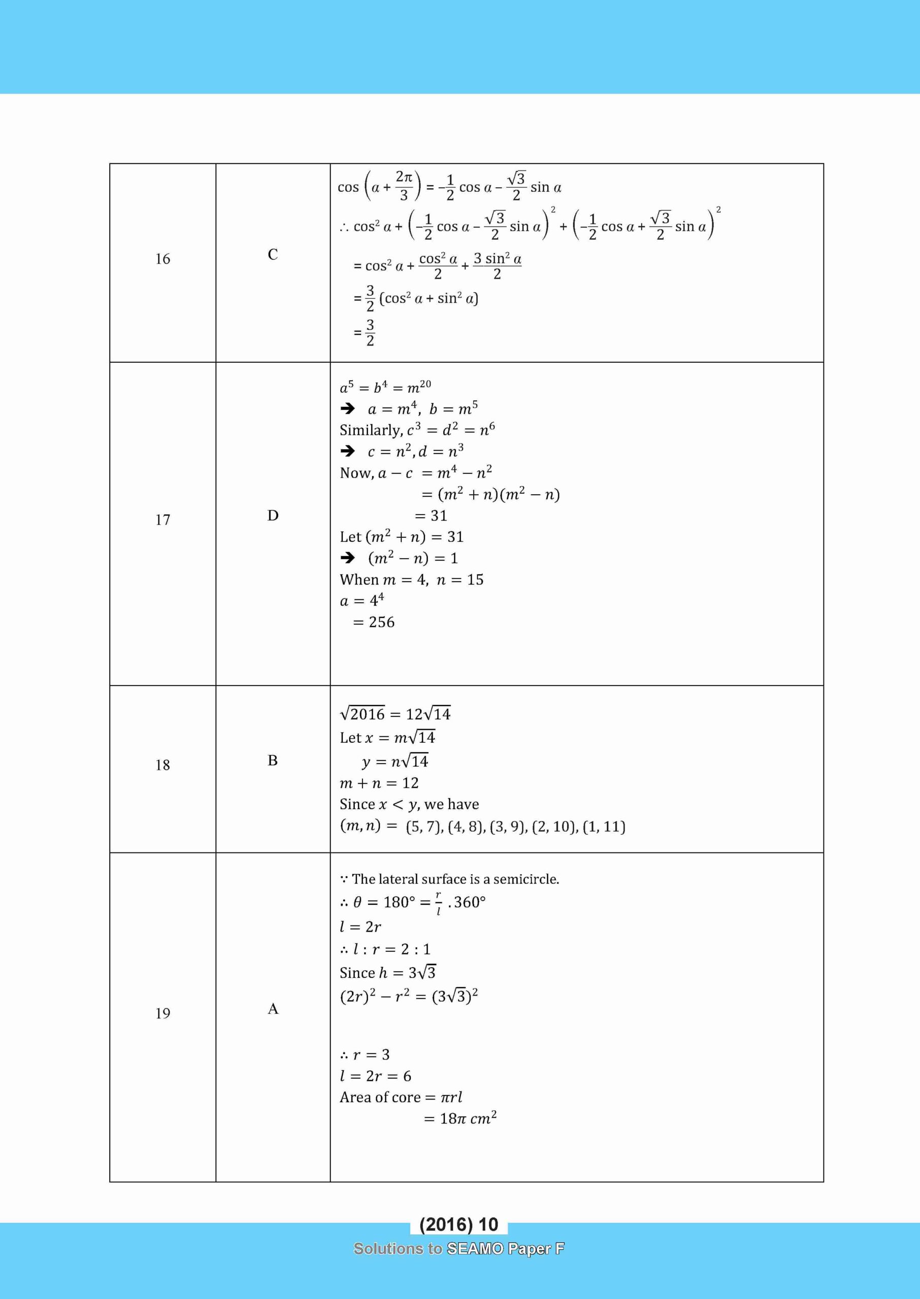                SEAMO Math Olympiad International Competition Preparation Paper F (SEAMO 2016-2024 + SEAMO X 2019-2025) Pre-University 1 & 2