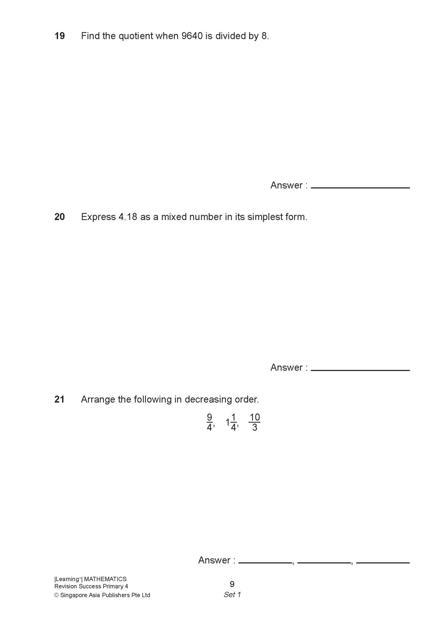 LEARNING+ MATHEMATICS Revision SUCCESS Primary 4
