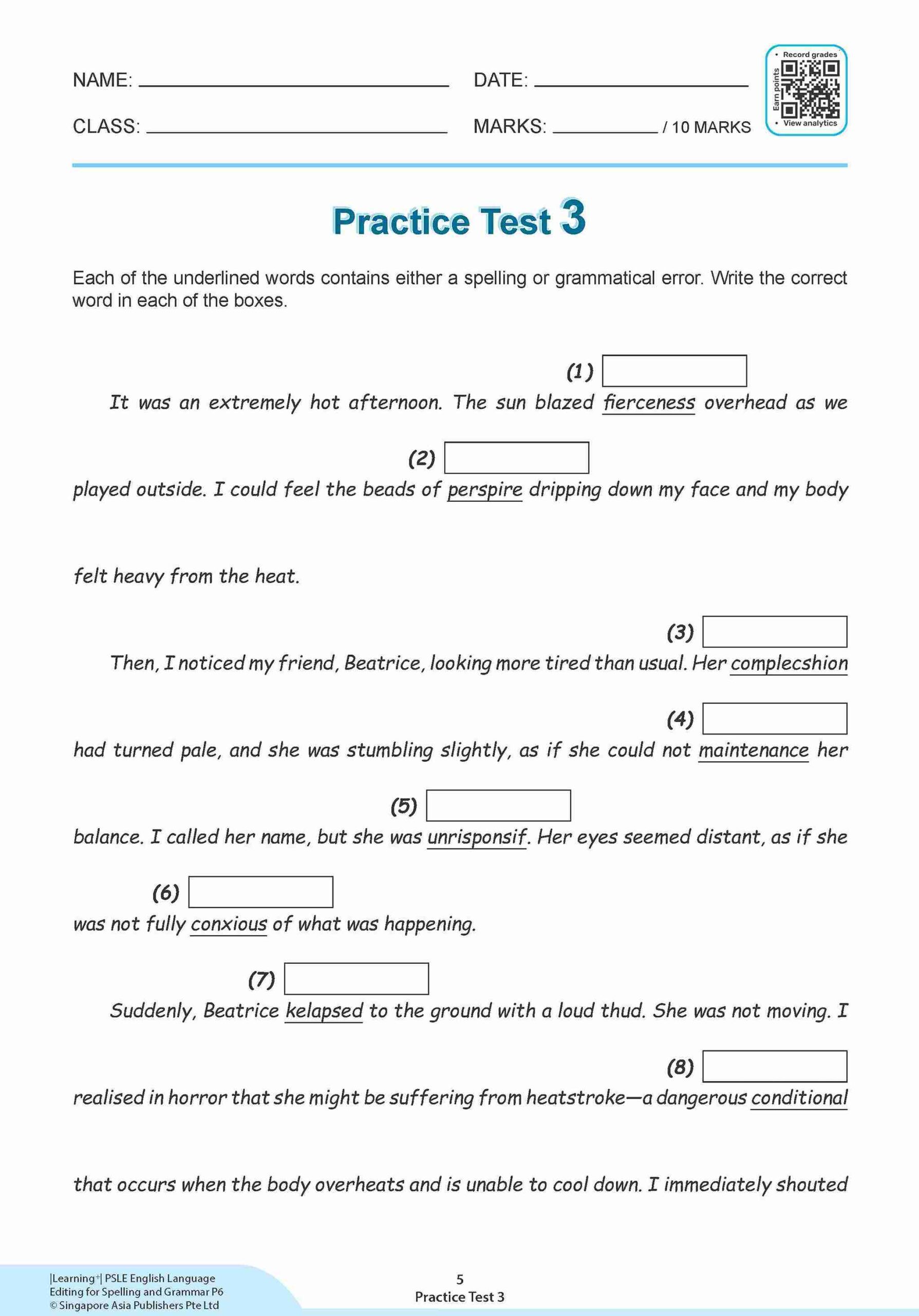 LEARNING+ PSLE ENGLISH LANGUAGE EDITING for Spelling and Grammar Primary 6
