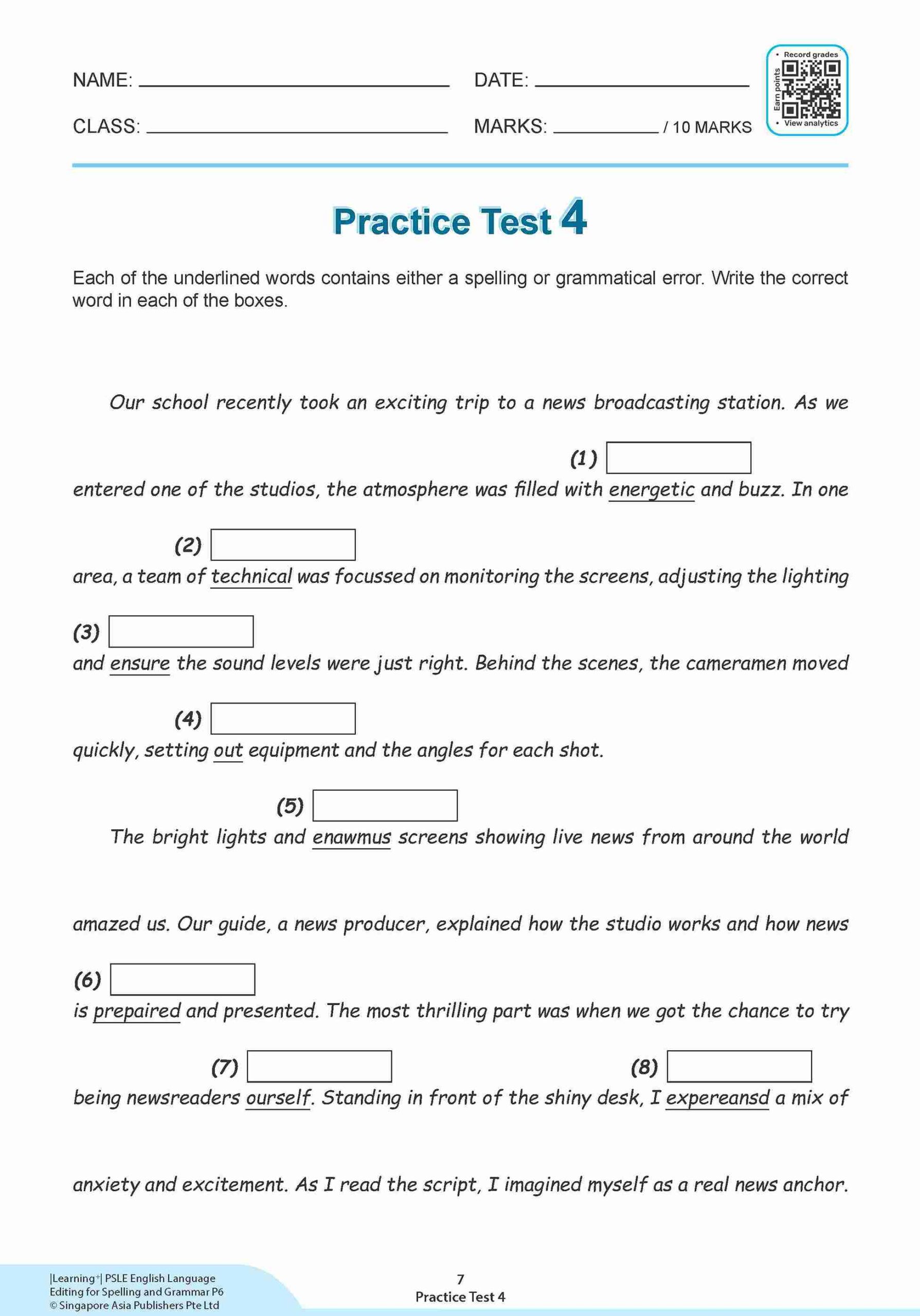 LEARNING+ PSLE ENGLISH LANGUAGE EDITING for Spelling and Grammar Primary 6