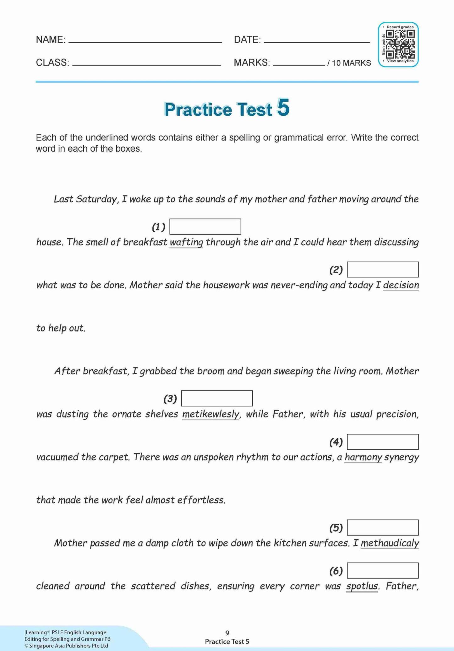 LEARNING+ PSLE ENGLISH LANGUAGE EDITING for Spelling and Grammar Primary 6