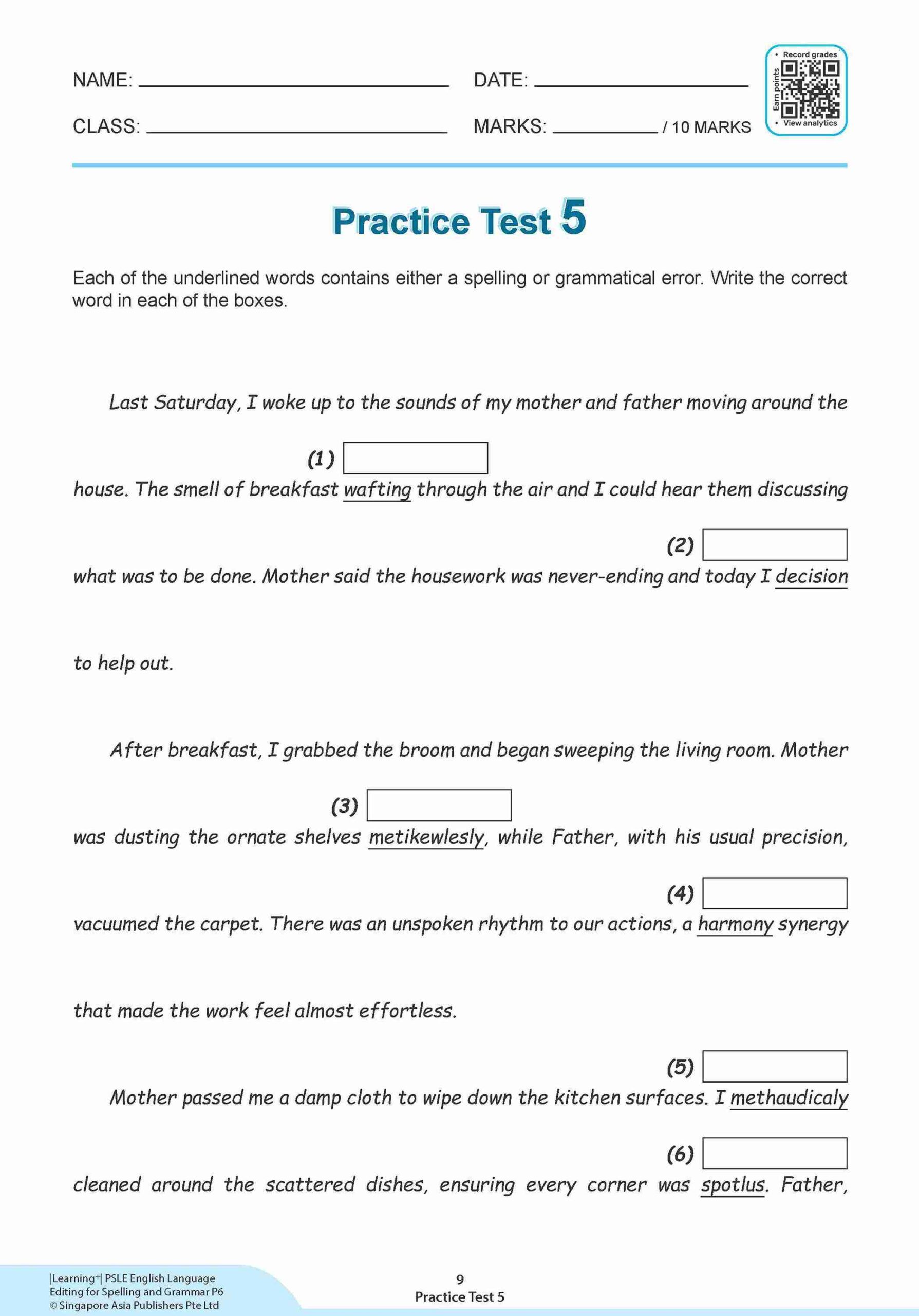 LEARNING+ PSLE ENGLISH LANGUAGE EDITING for Spelling and Grammar Primary 6