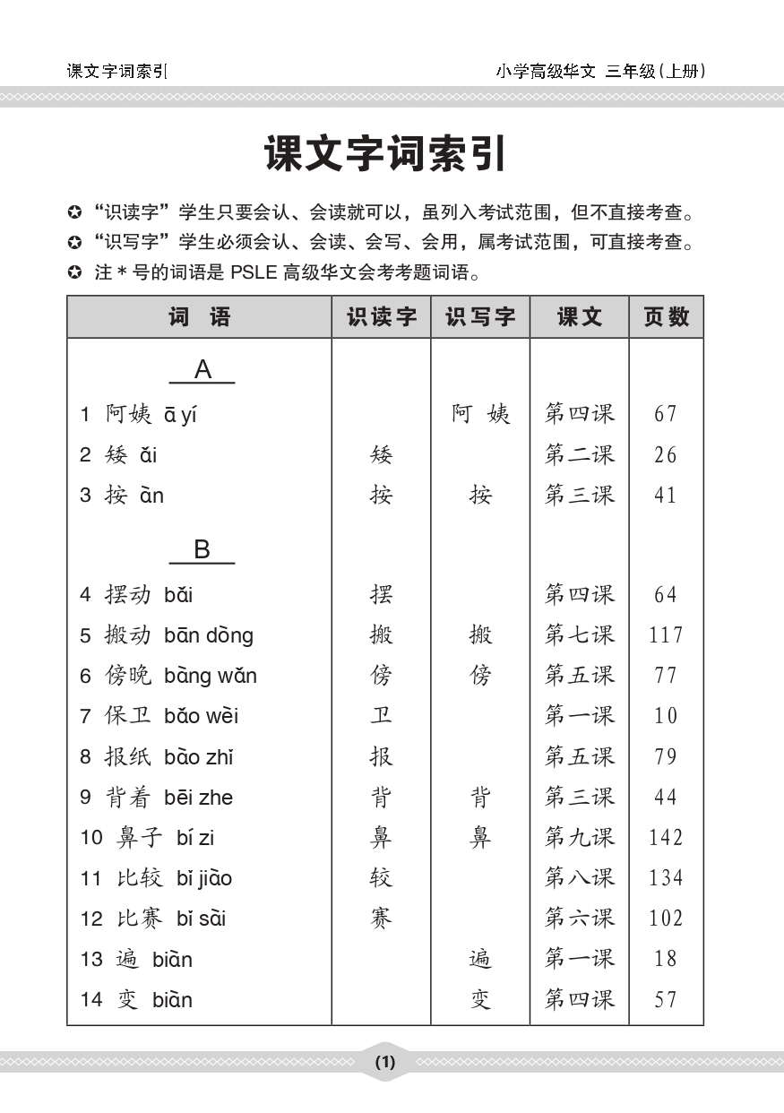 小三高级华文 课文字词手册 3A / A Handbook of Higher Chinese Vocabulary for Primary 3A