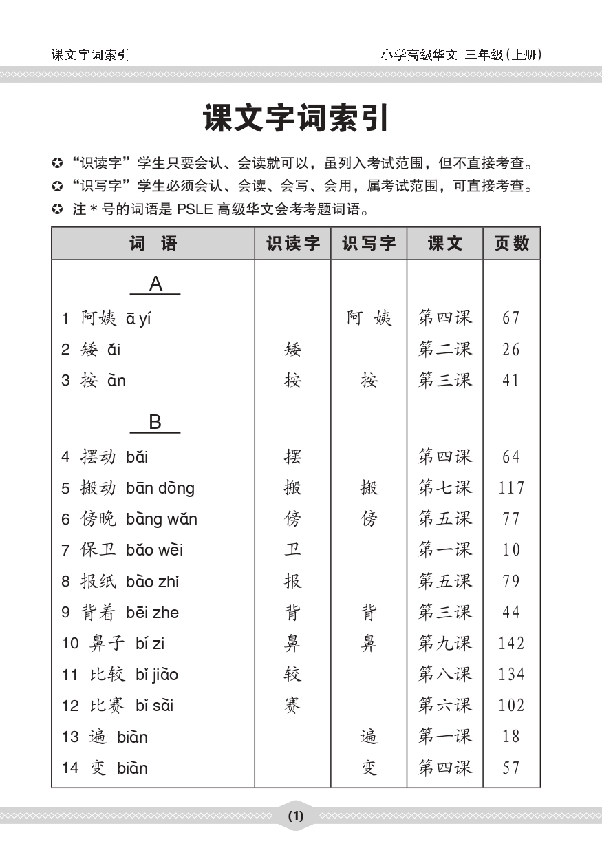 小三高级华文 课文字词手册 3A / A Handbook of Higher Chinese Vocabulary for Primary 3A