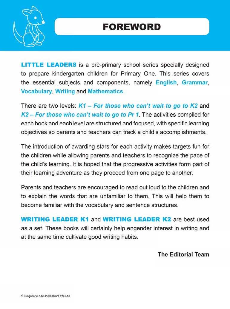 LITTLE LEADERS WRITING LEADER Kindergarten 1