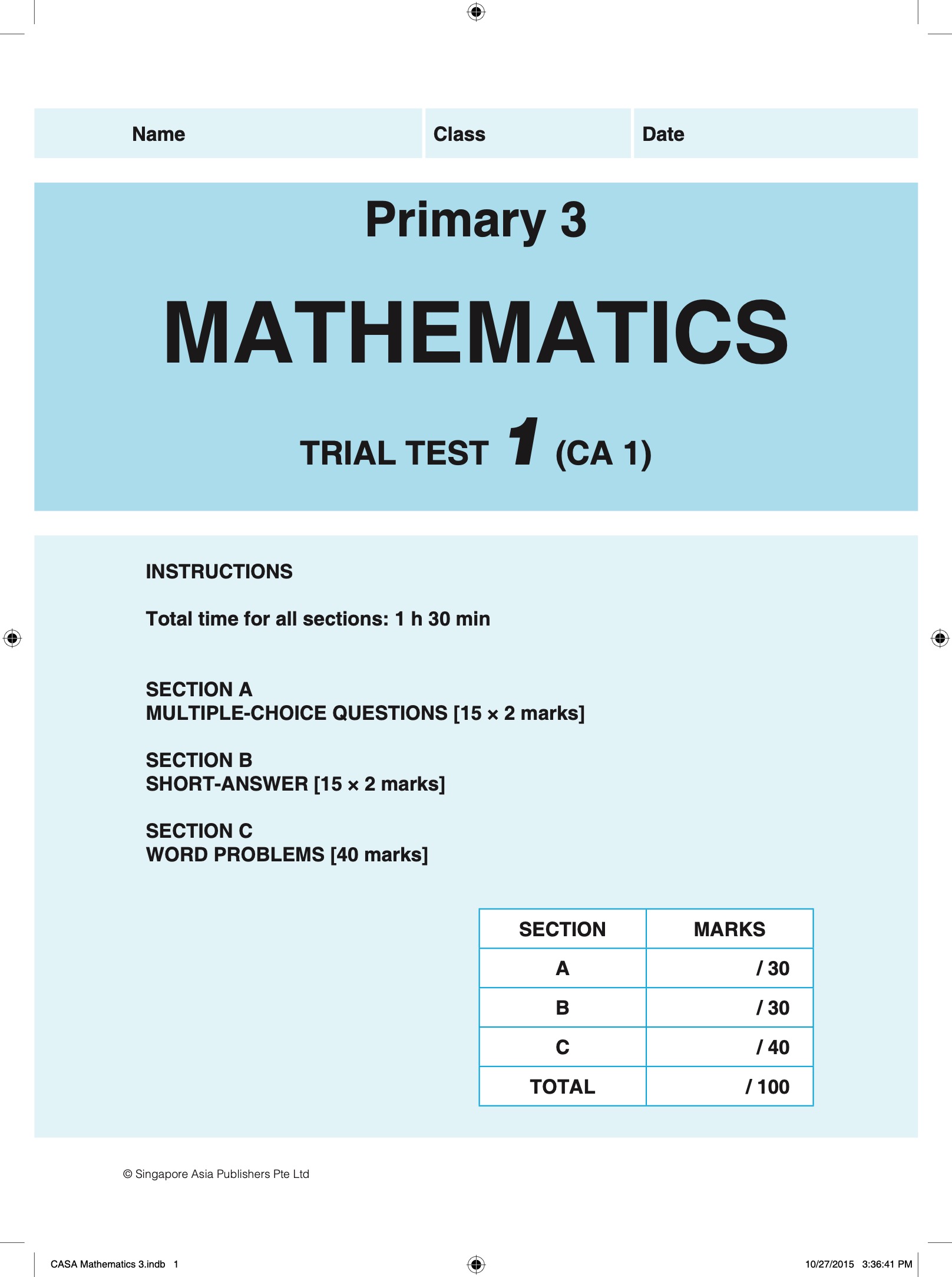 Proficiency Tests Mathematics Continual Assessment & Semestral Assessment 3