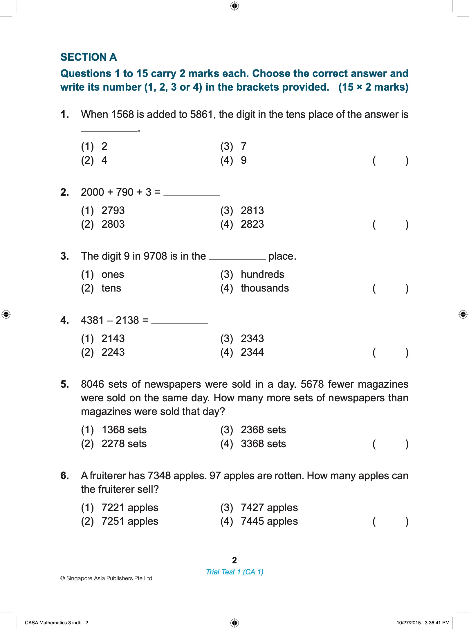 Proficiency Tests Mathematics Continual Assessment & Semestral Assessment 3