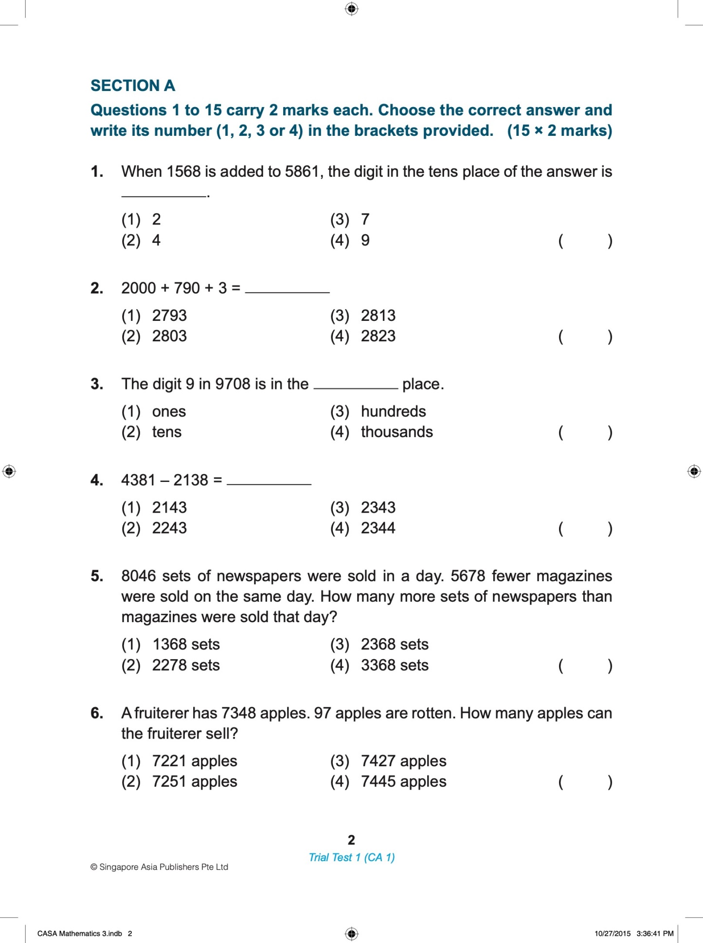 Proficiency Tests Mathematics Continual Assessment & Semestral Assessment 3