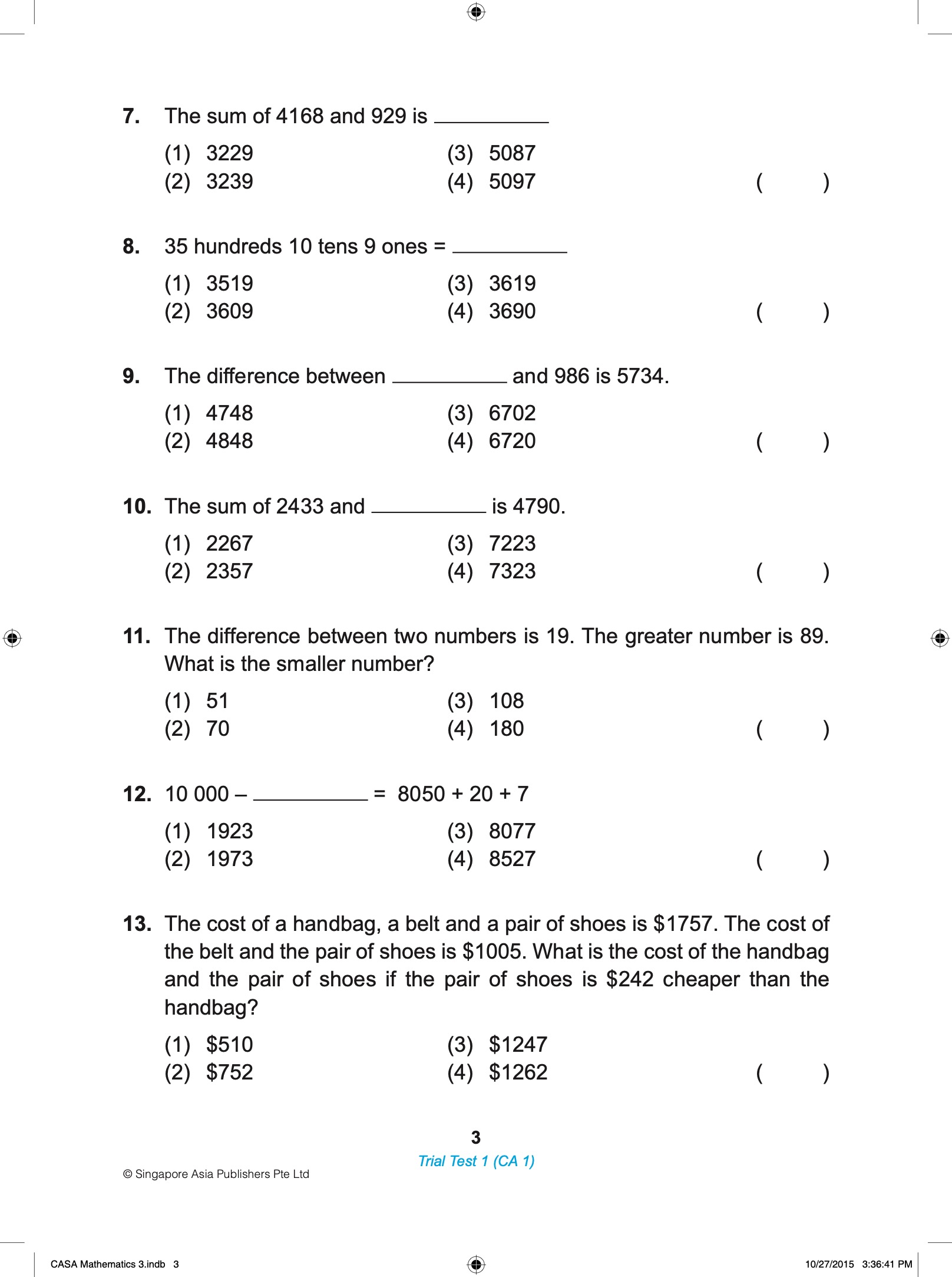Proficiency Tests Mathematics Continual Assessment & Semestral Assessment 3