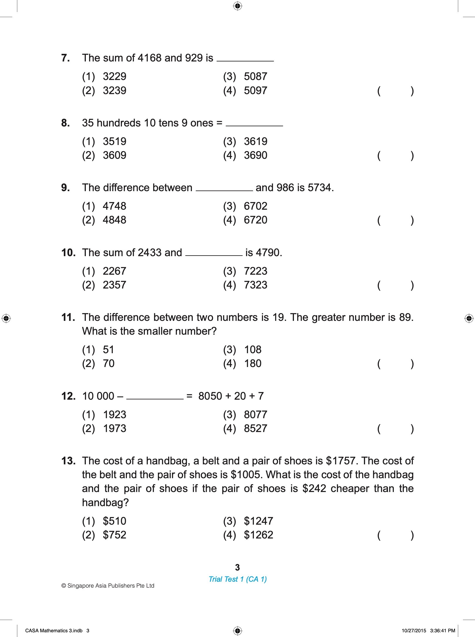 Proficiency Tests Mathematics Continual Assessment & Semestral Assessment 3