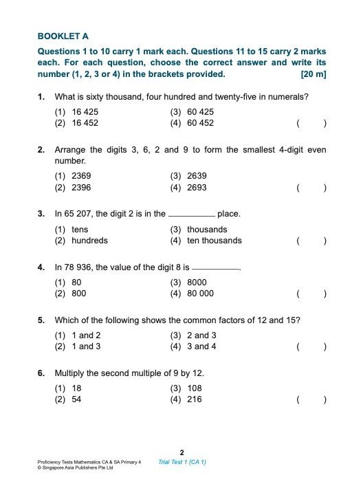 Proficiency Tests Mathematics Continual Assessment & Semestral Assessment 4