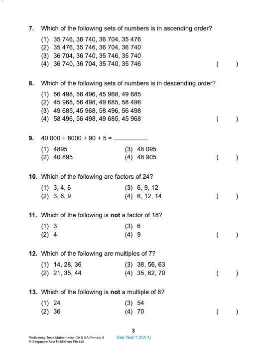 Proficiency Tests Mathematics Continual Assessment & Semestral Assessment 4