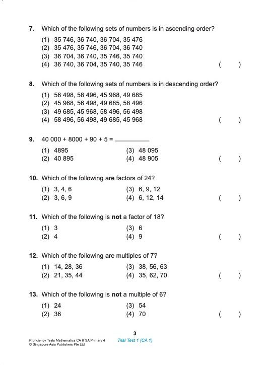 Proficiency Tests Mathematics Continual Assessment & Semestral Assessment 4