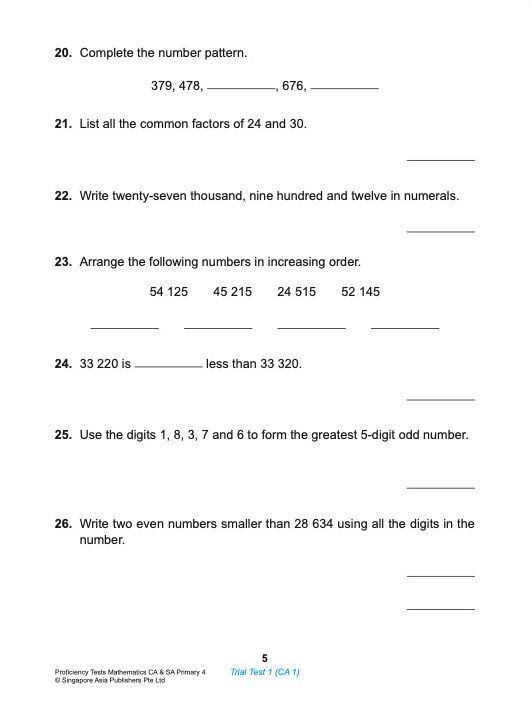Proficiency Tests Mathematics Continual Assessment & Semestral Assessment 4