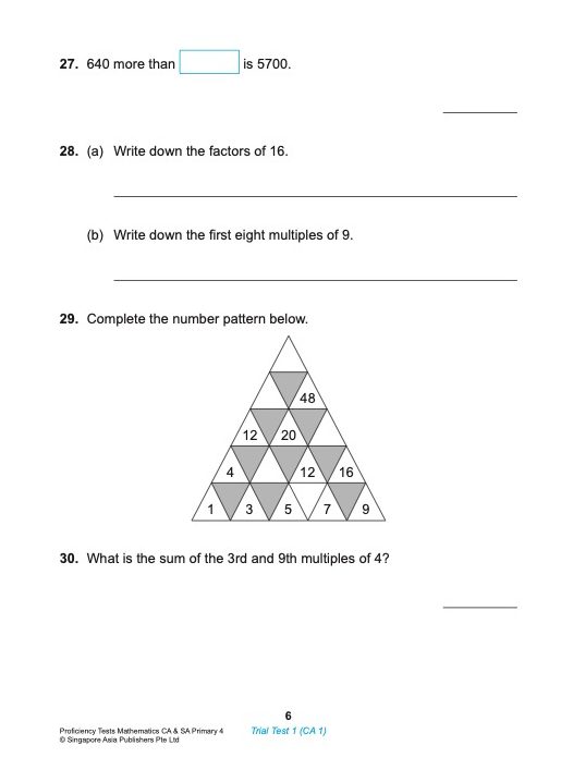 Proficiency Tests Mathematics Continual Assessment & Semestral Assessment 4