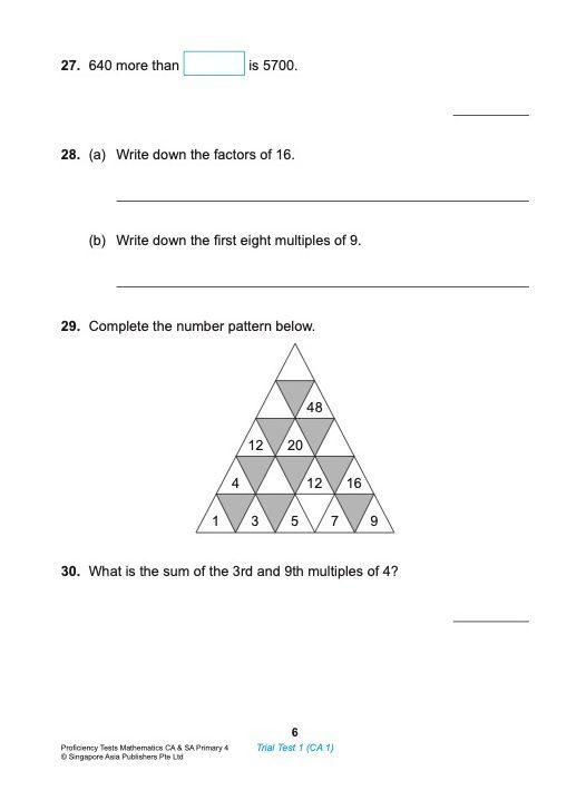 Proficiency Tests Mathematics Continual Assessment & Semestral Assessment 4