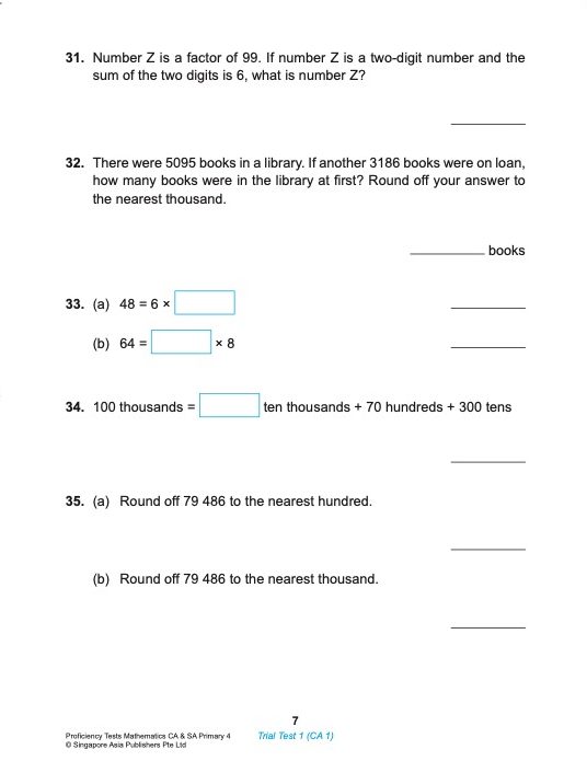 Proficiency Tests Mathematics Continual Assessment & Semestral Assessment 4