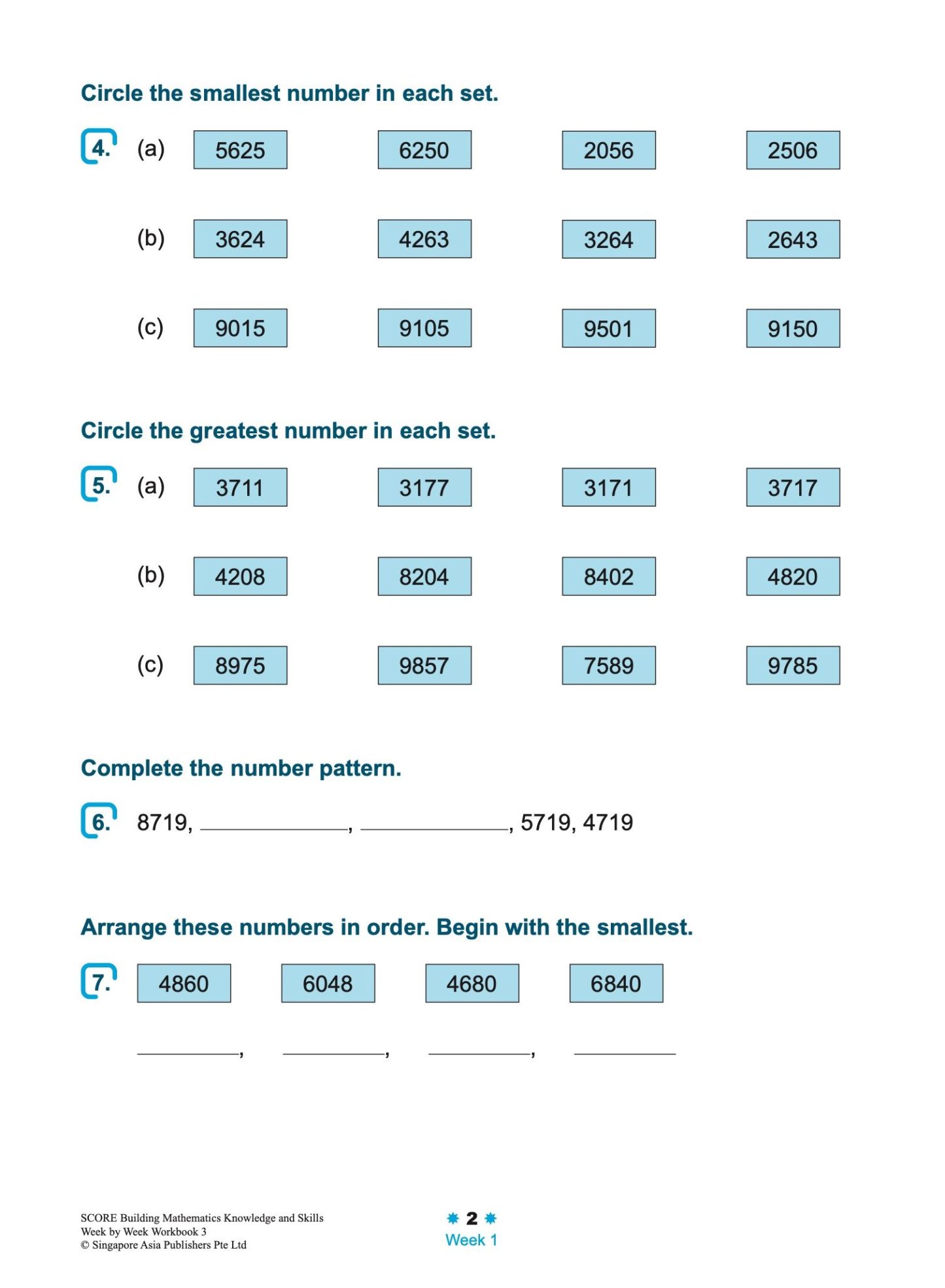 SCORE Building Mathematics Knowledge and Skills Week by Week Workbook 3