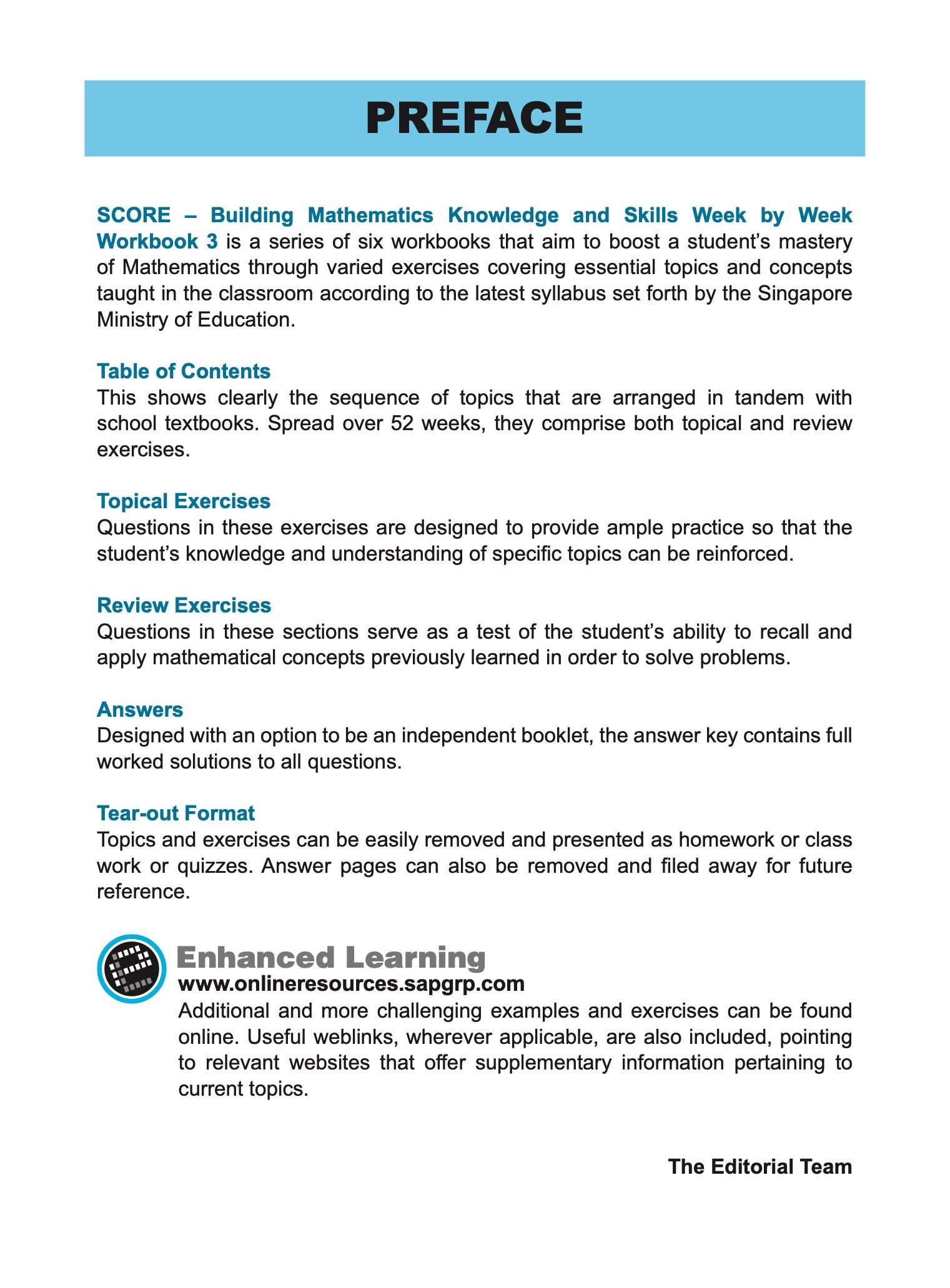 SCORE Building Mathematics Knowledge and Skills Week by Week Workbook 3