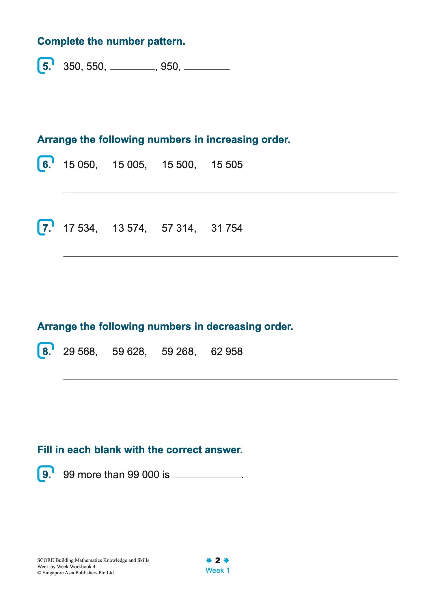 SCORE Building Mathematics Knowledge and Skills Week by Week Workbook 4