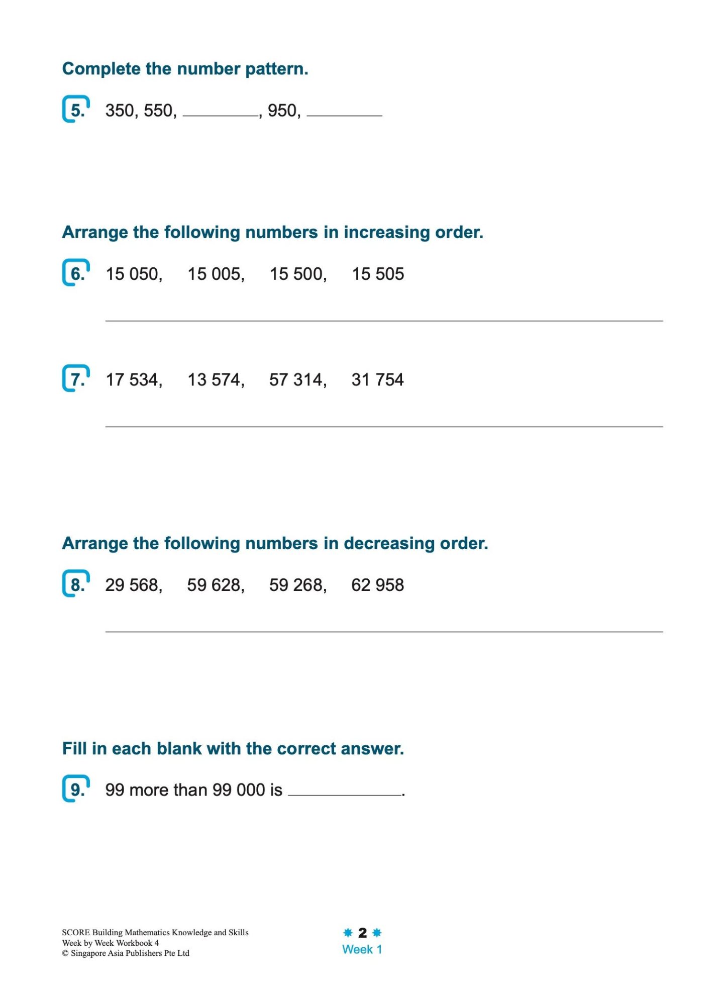 SCORE Building Mathematics Knowledge and Skills Week by Week Workbook 4