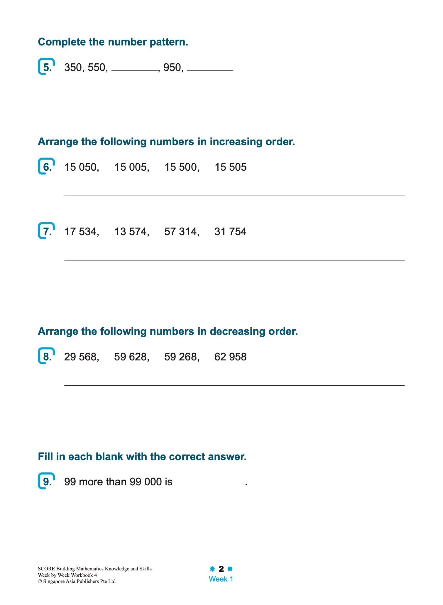 SCORE Building Mathematics Knowledge and Skills Week by Week Workbook 4