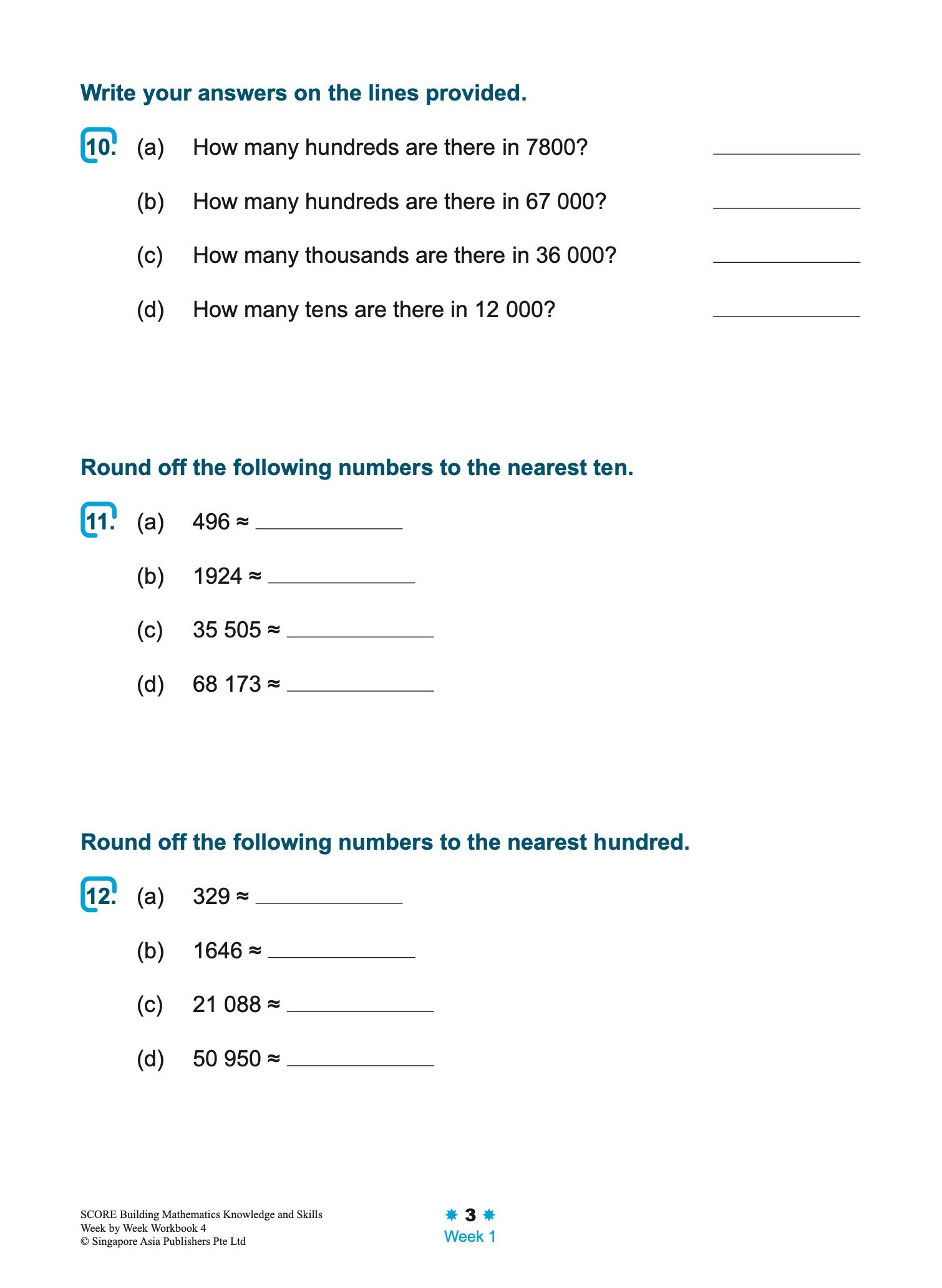 SCORE Building Mathematics Knowledge and Skills Week by Week Workbook 4