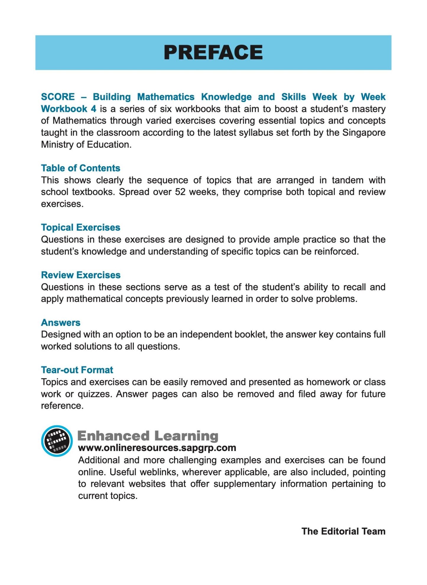 SCORE Building Mathematics Knowledge and Skills Week by Week Workbook 4