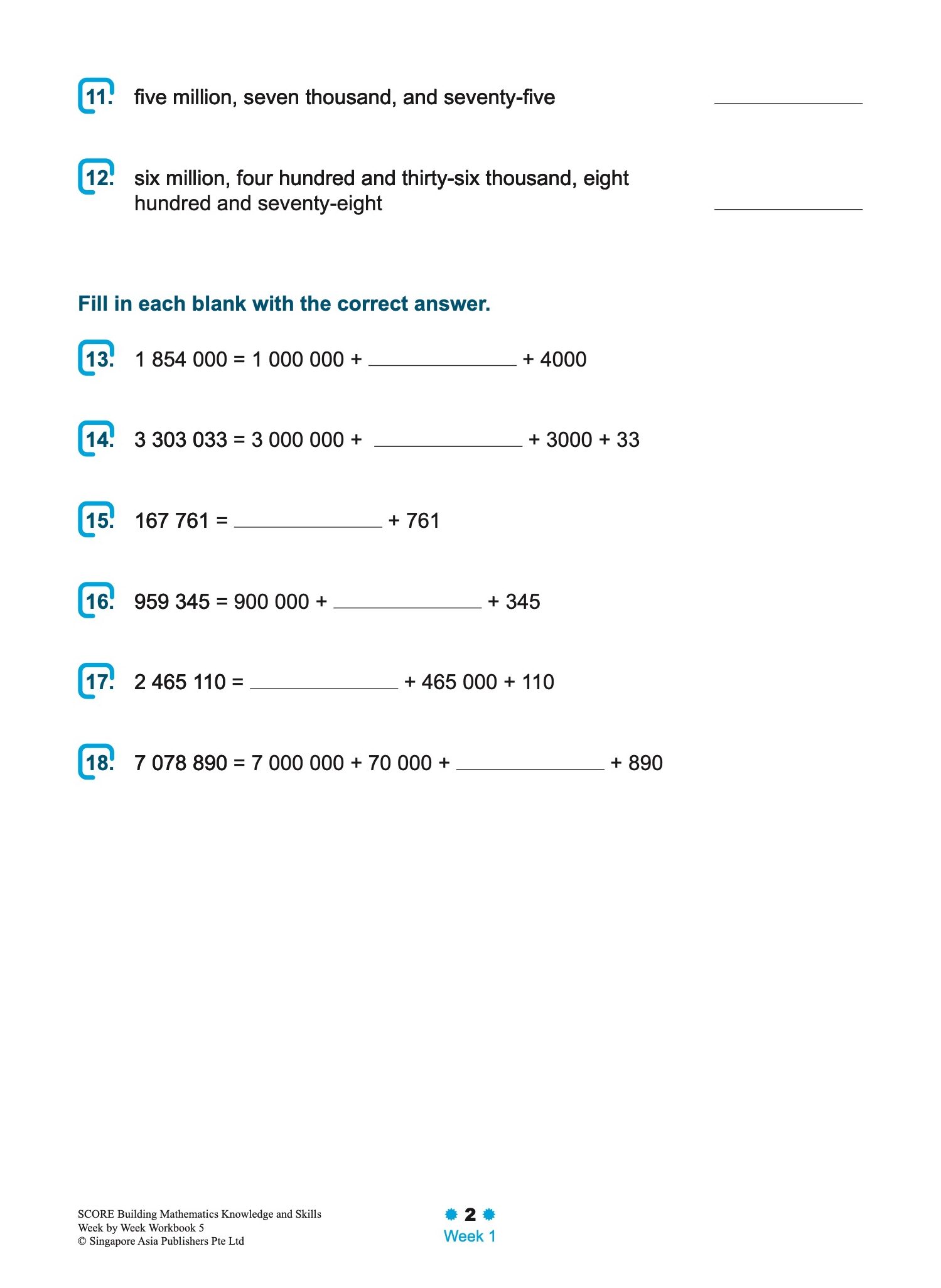 SCORE Building Mathematics Knowledge and Skills Week by Week Workbook 5