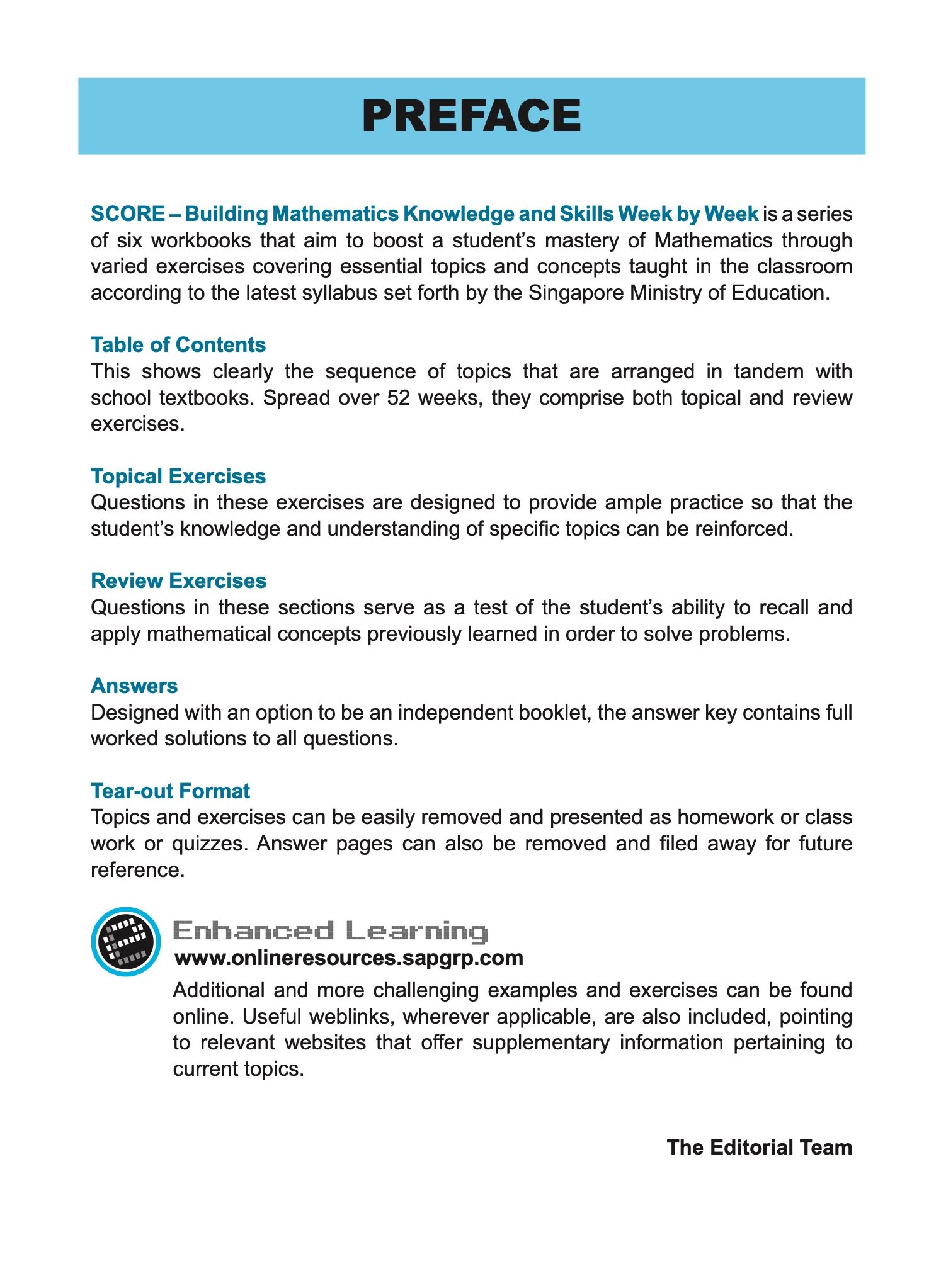 SCORE Building Mathematics Knowledge and Skills Week by Week Workbook 5