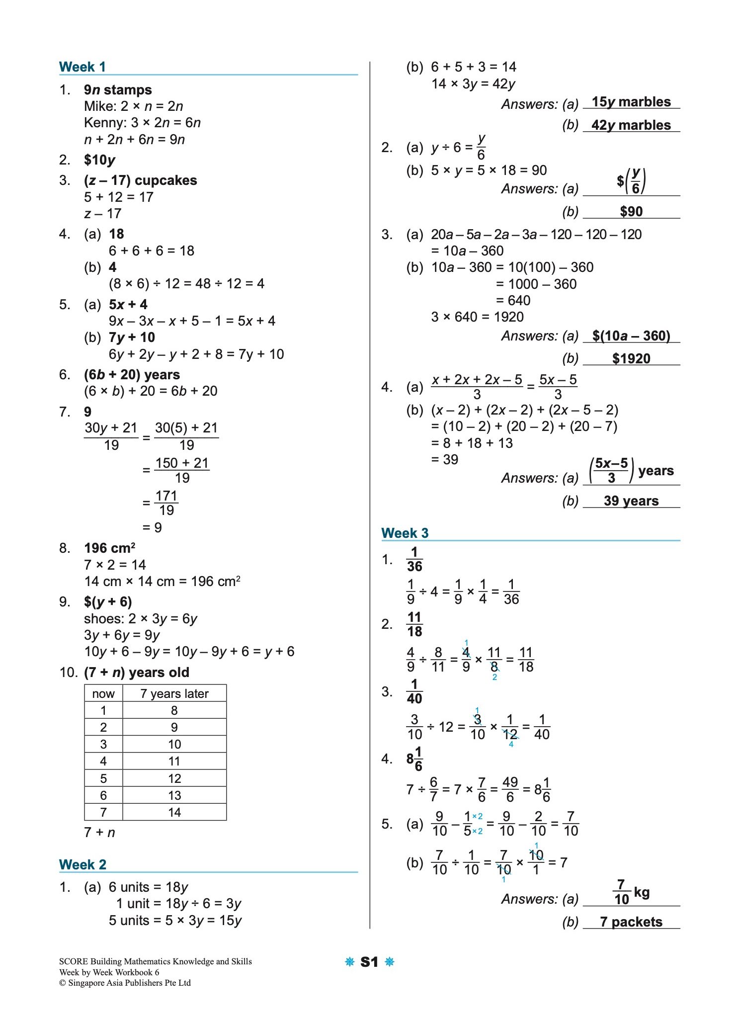 SCORE Building Mathematics Knowledge and Skills Week by Week Workbook 6