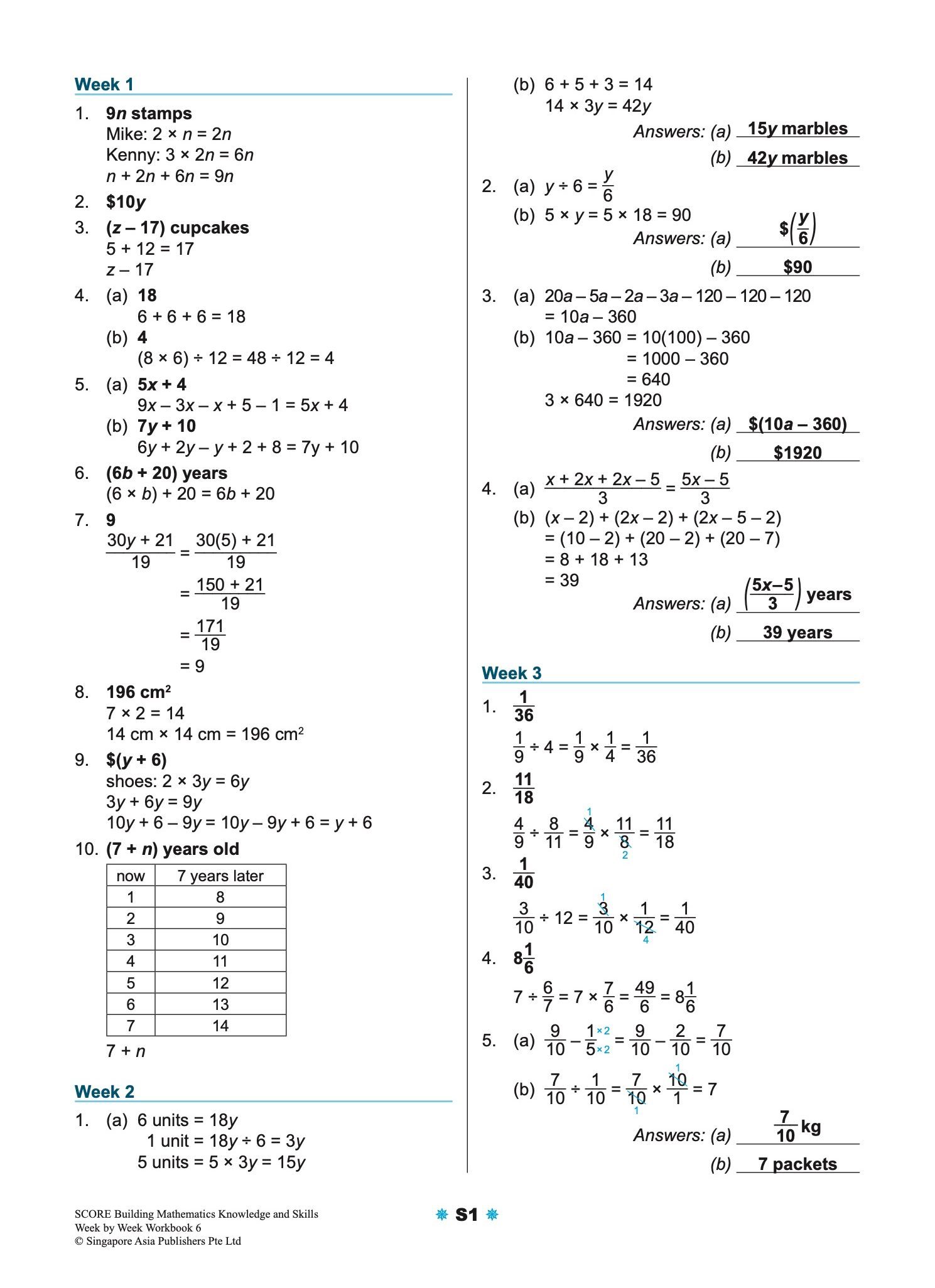 SCORE Building Mathematics Knowledge and Skills Week by Week Workbook 6