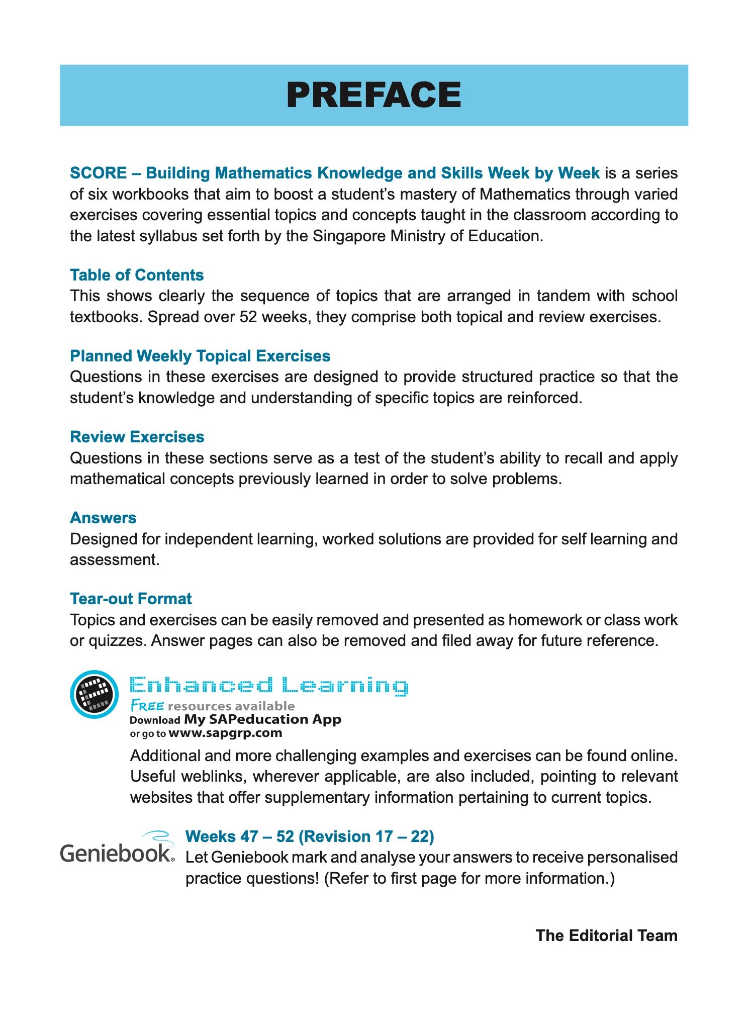 SCORE Building Mathematics Knowledge and Skills Week by Week Workbook 6