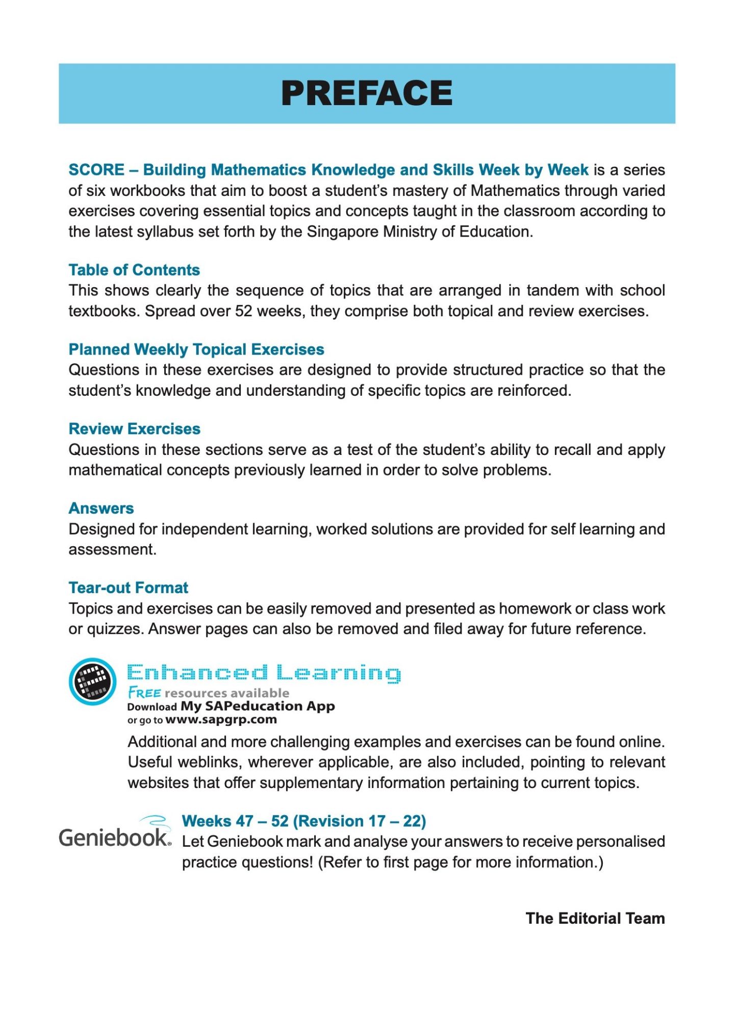 SCORE Building Mathematics Knowledge and Skills Week by Week Workbook 6