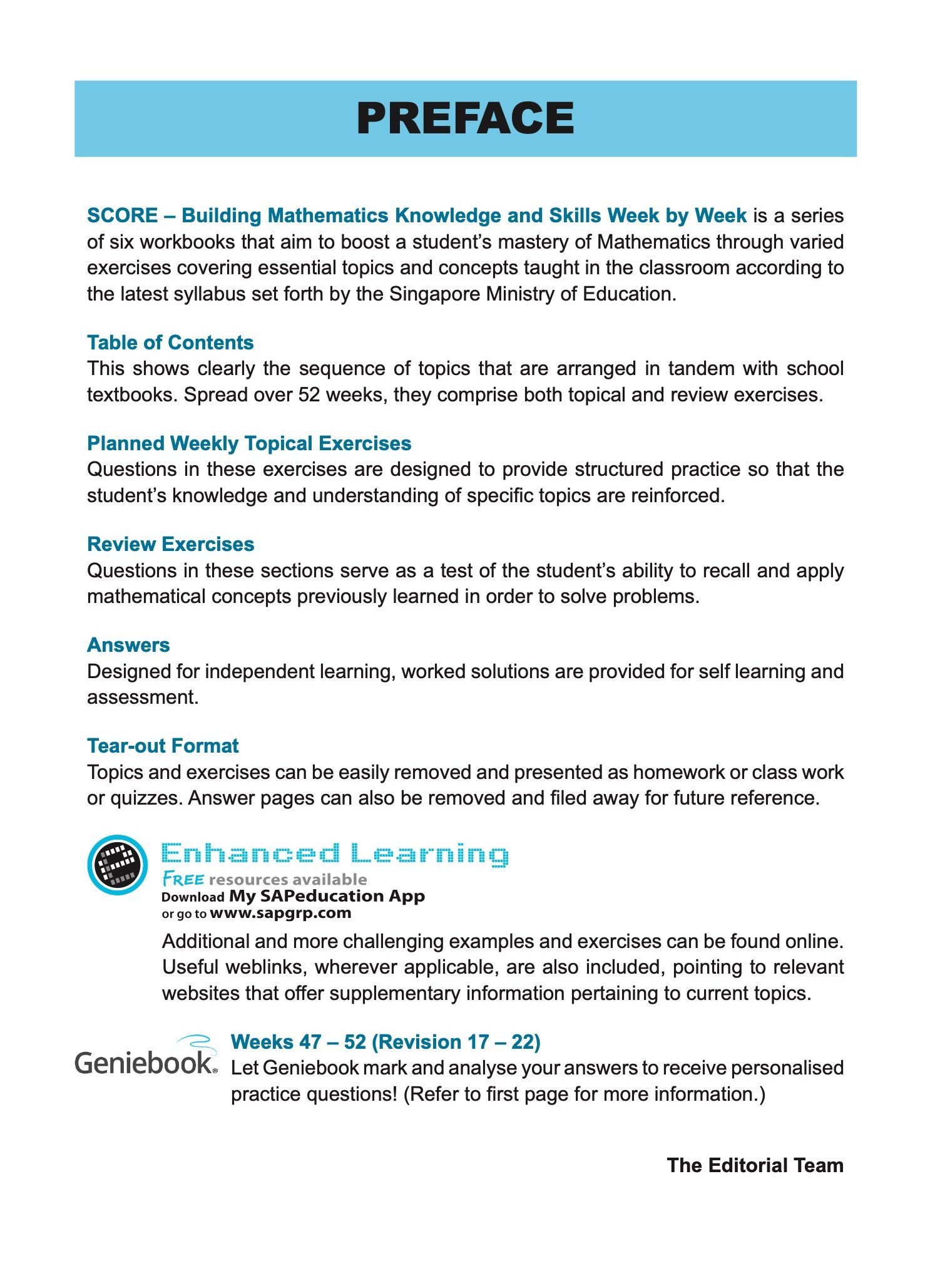 SCORE Building Mathematics Knowledge and Skills Week by Week Workbook 6